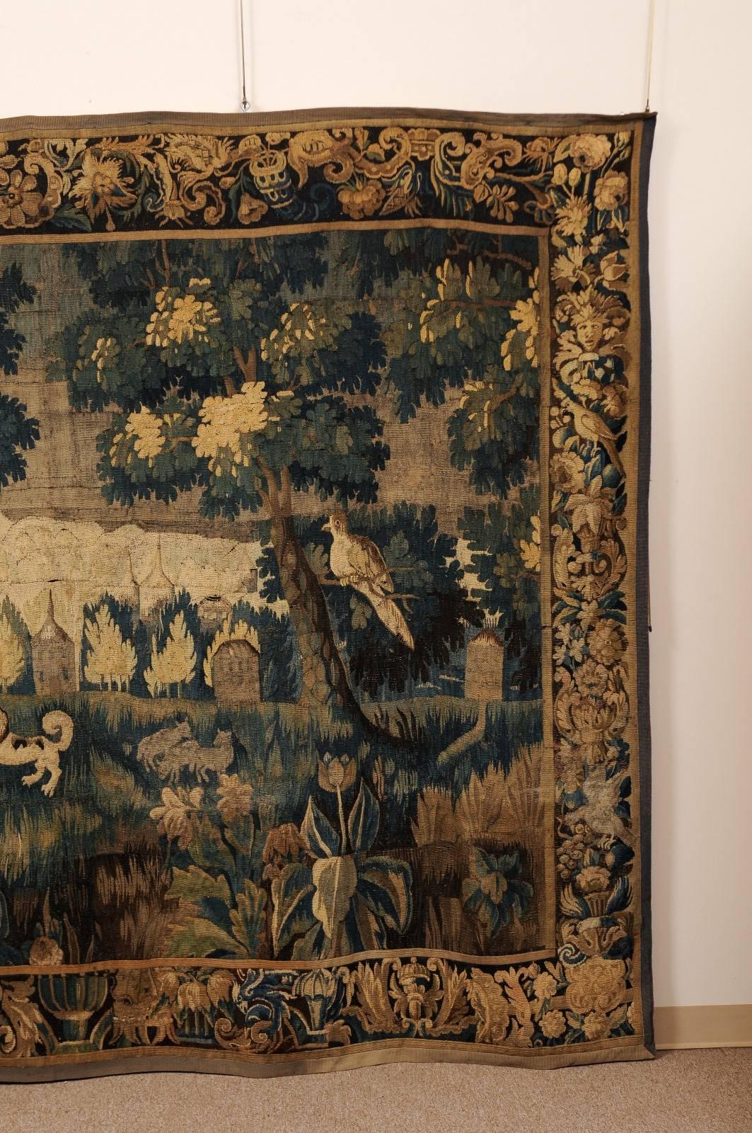 18th Century French Aubusson Tapestry with Dog Hunt In Good Condition In Atlanta, GA