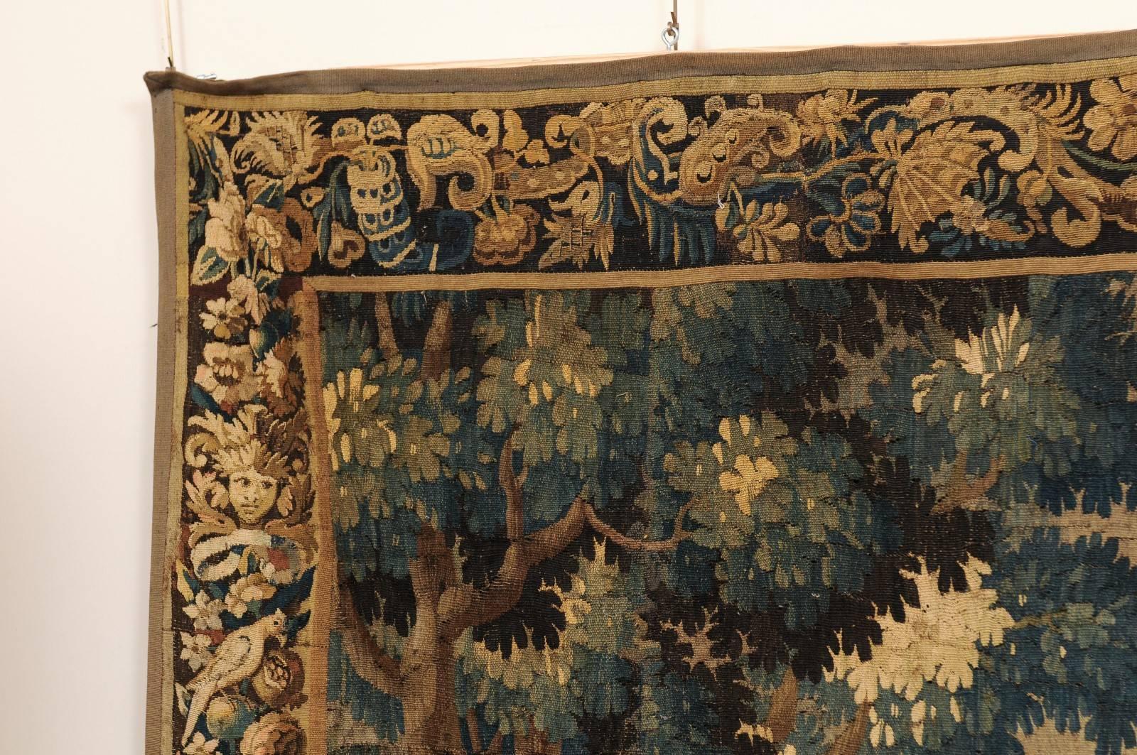 Wool 18th Century French Aubusson Tapestry with Dog Hunt