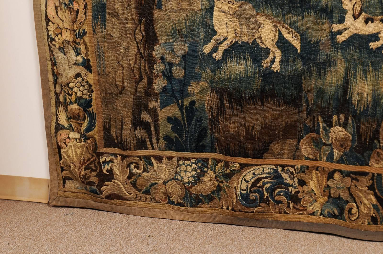 18th Century French Aubusson Tapestry with Dog Hunt 1