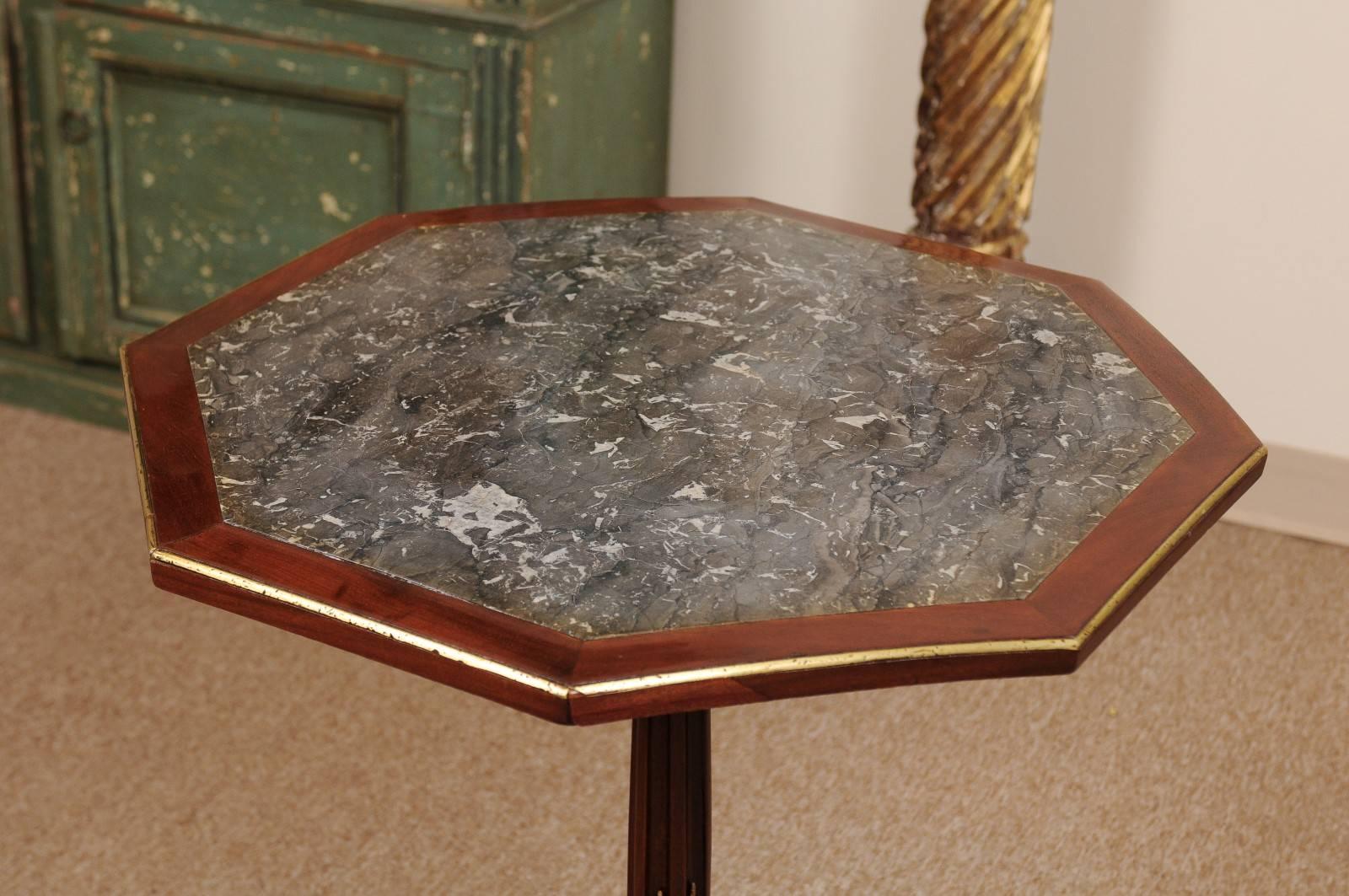 Brass Early 19th Century Octagonal Tilt-Top in Mahogany on Tripod Base