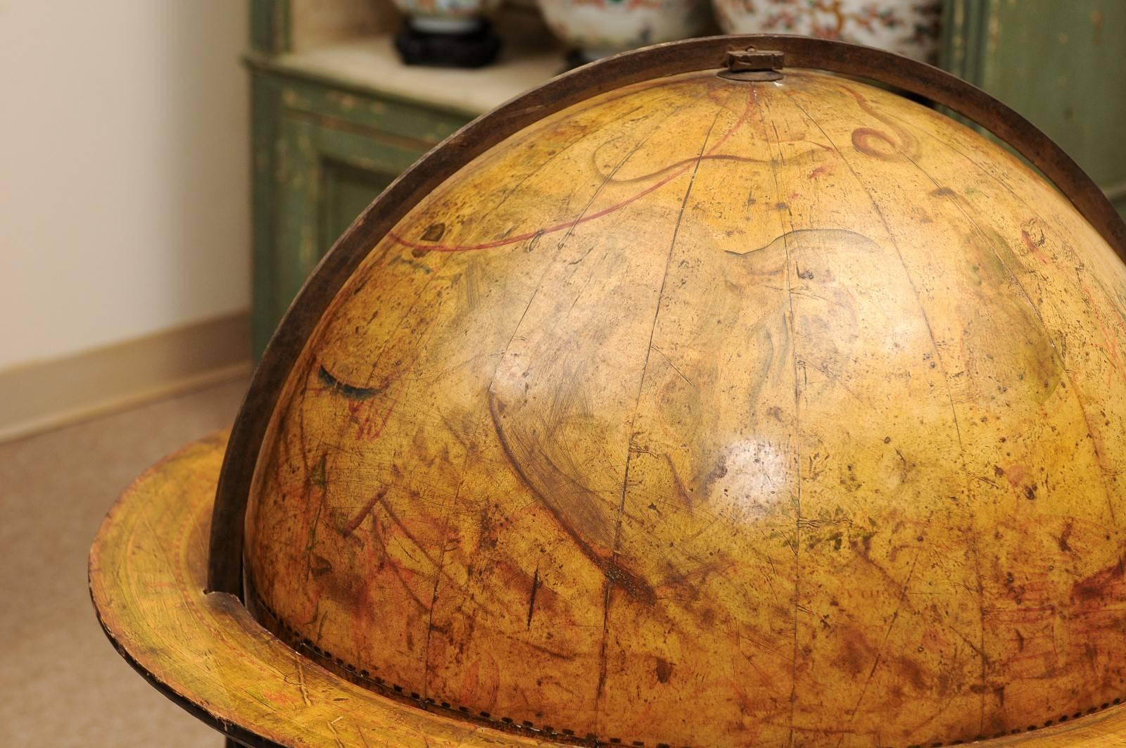 19th Century Italian Painted Wood Celestial Globe on Later Turned Leg Stand In Good Condition In Atlanta, GA
