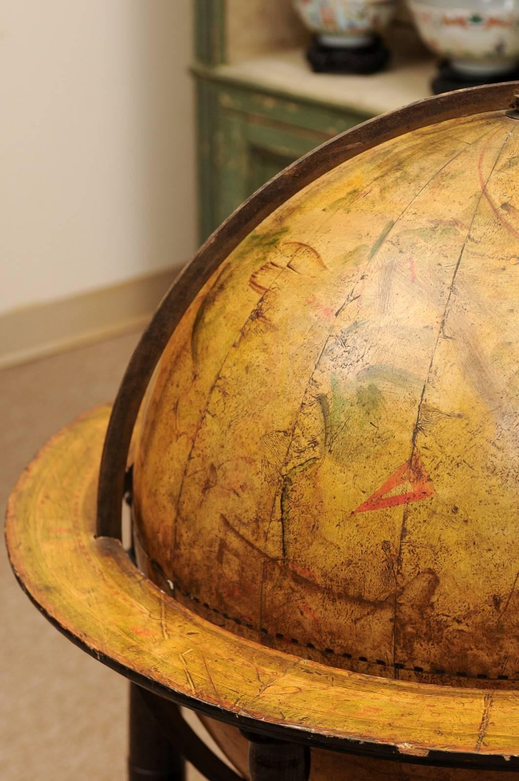 19th Century Italian Painted Wood Celestial Globe on Later Turned Leg Stand 1