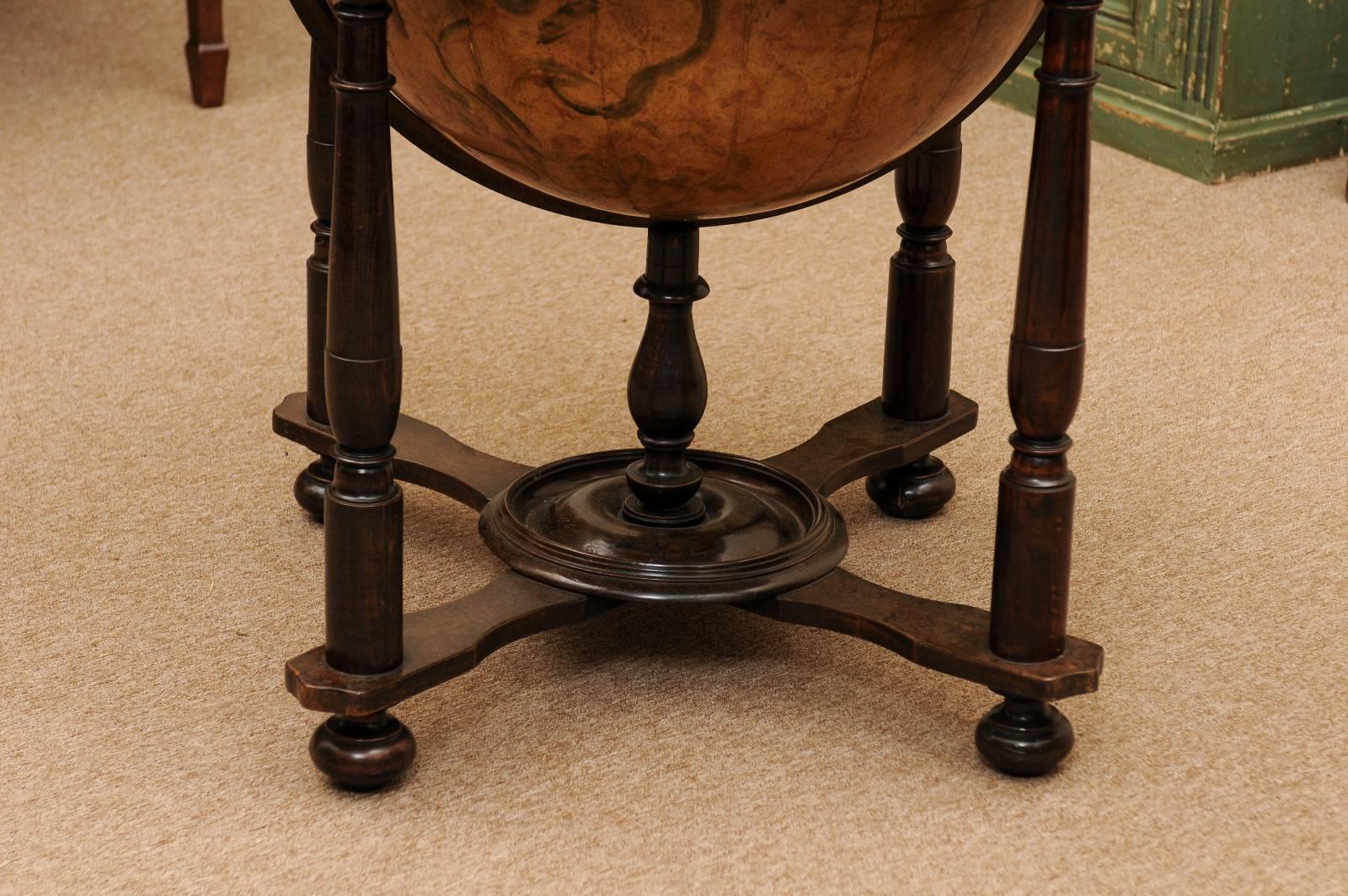 19th Century Italian Painted Wood Celestial Globe on Later Turned Leg Stand 2