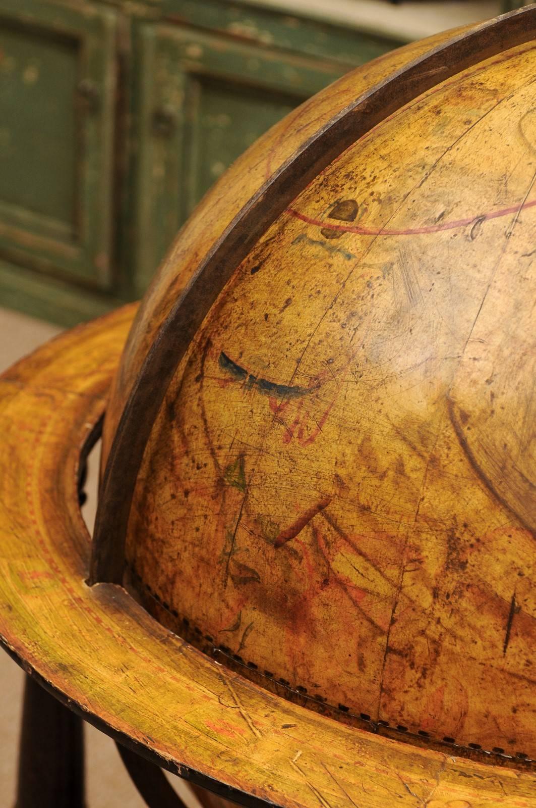 19th Century Italian Painted Wood Celestial Globe on Later Turned Leg Stand 3