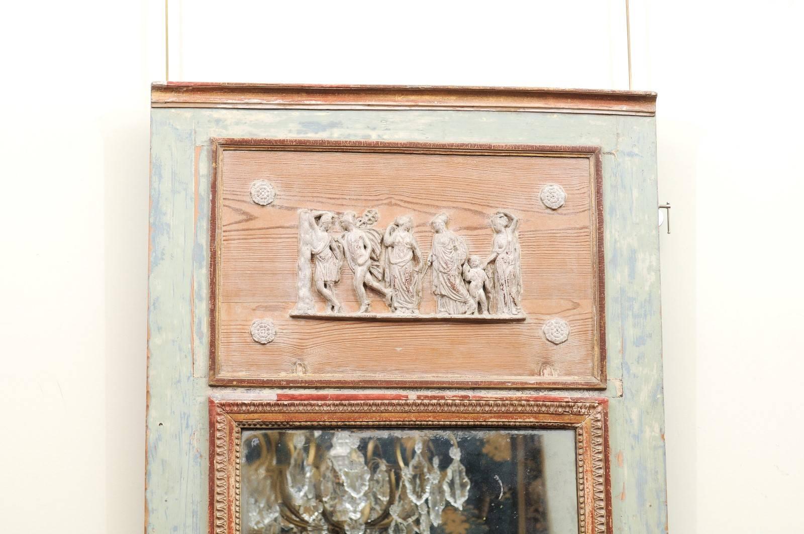 Neoclassical Style Painted Trumeau Mirror with Roman Scene In Good Condition In Atlanta, GA