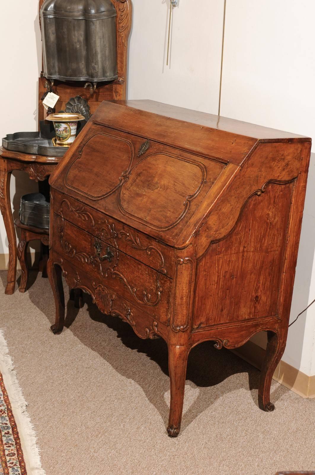 Régence French Fruitwood Regence Bureau Slant Front Desk, Early 18th Century For Sale
