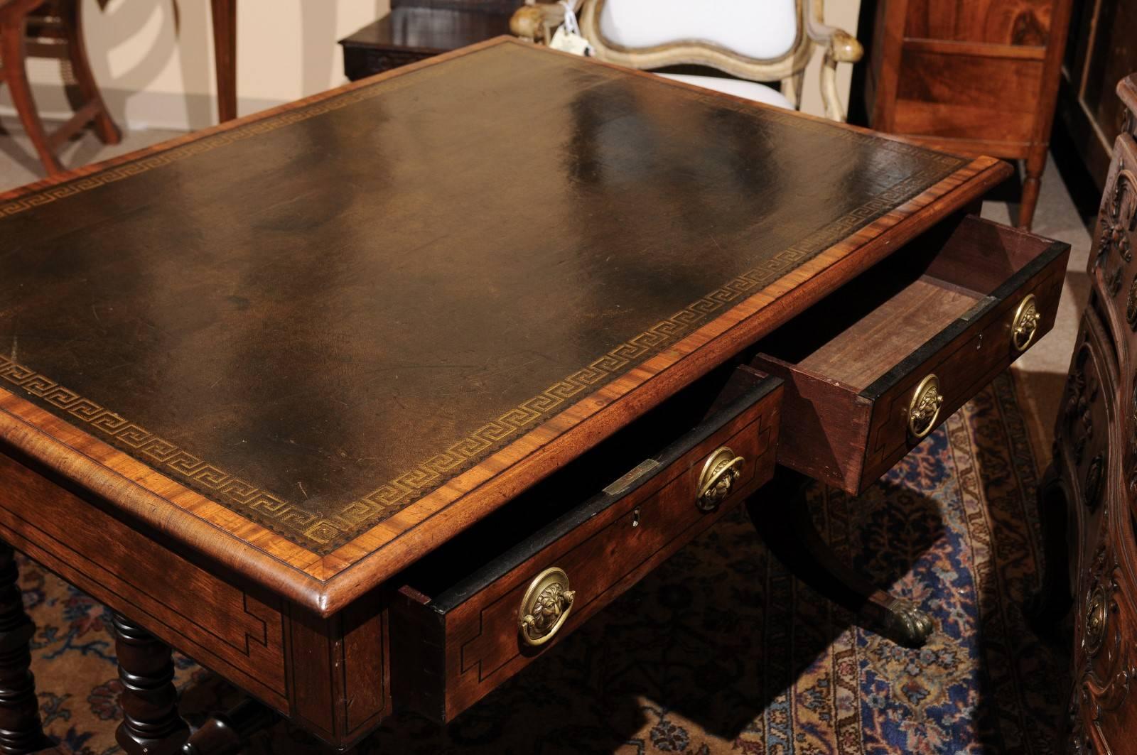 Brass 19th Century English Regency Style Mahogany Partners Writing Table