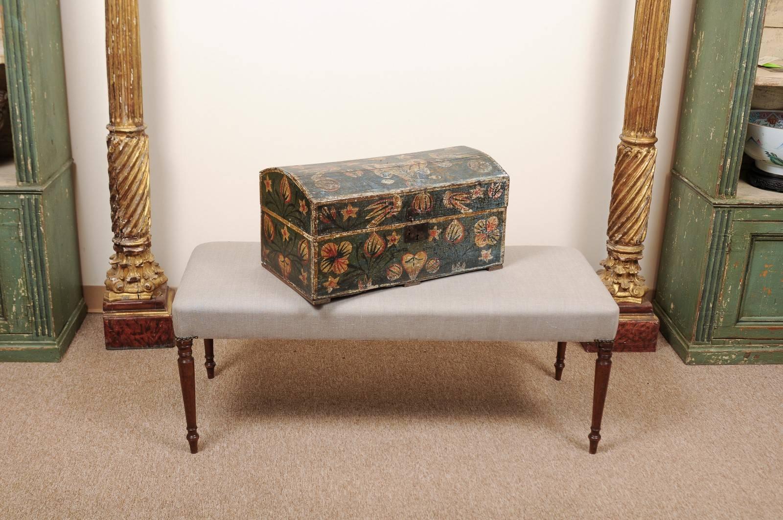 Hand-Painted 19th Century, Swedish Painted Brides Box with Floral Motif