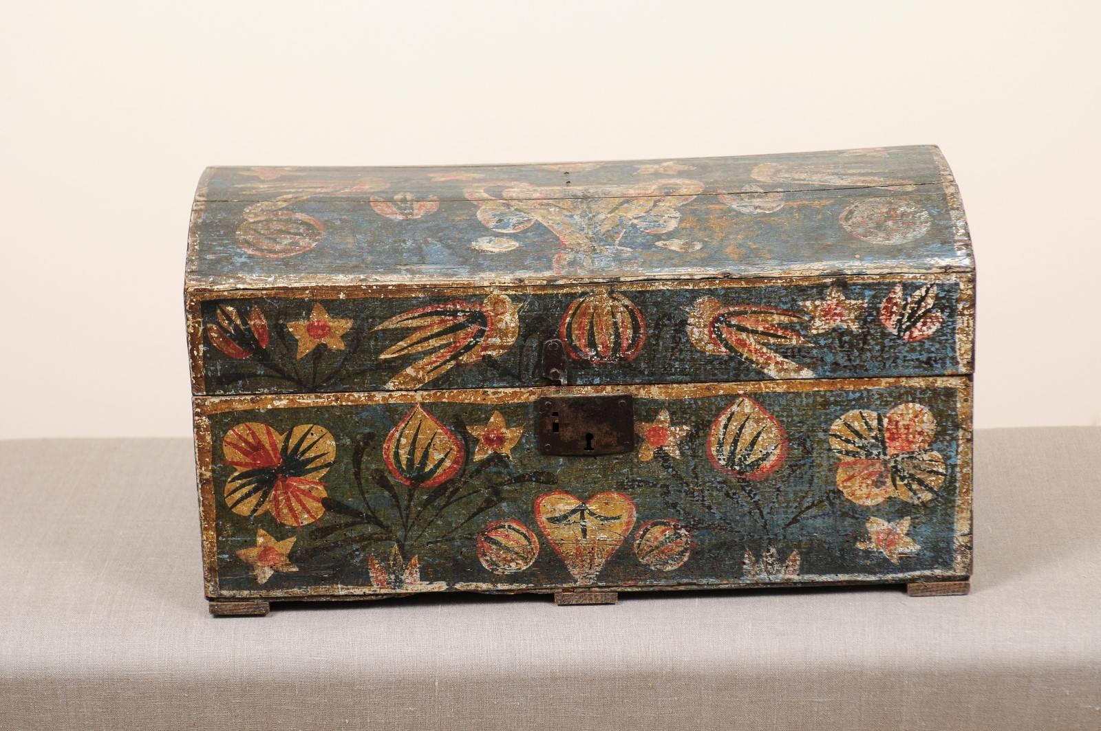 Wood 19th Century, Swedish Painted Brides Box with Floral Motif