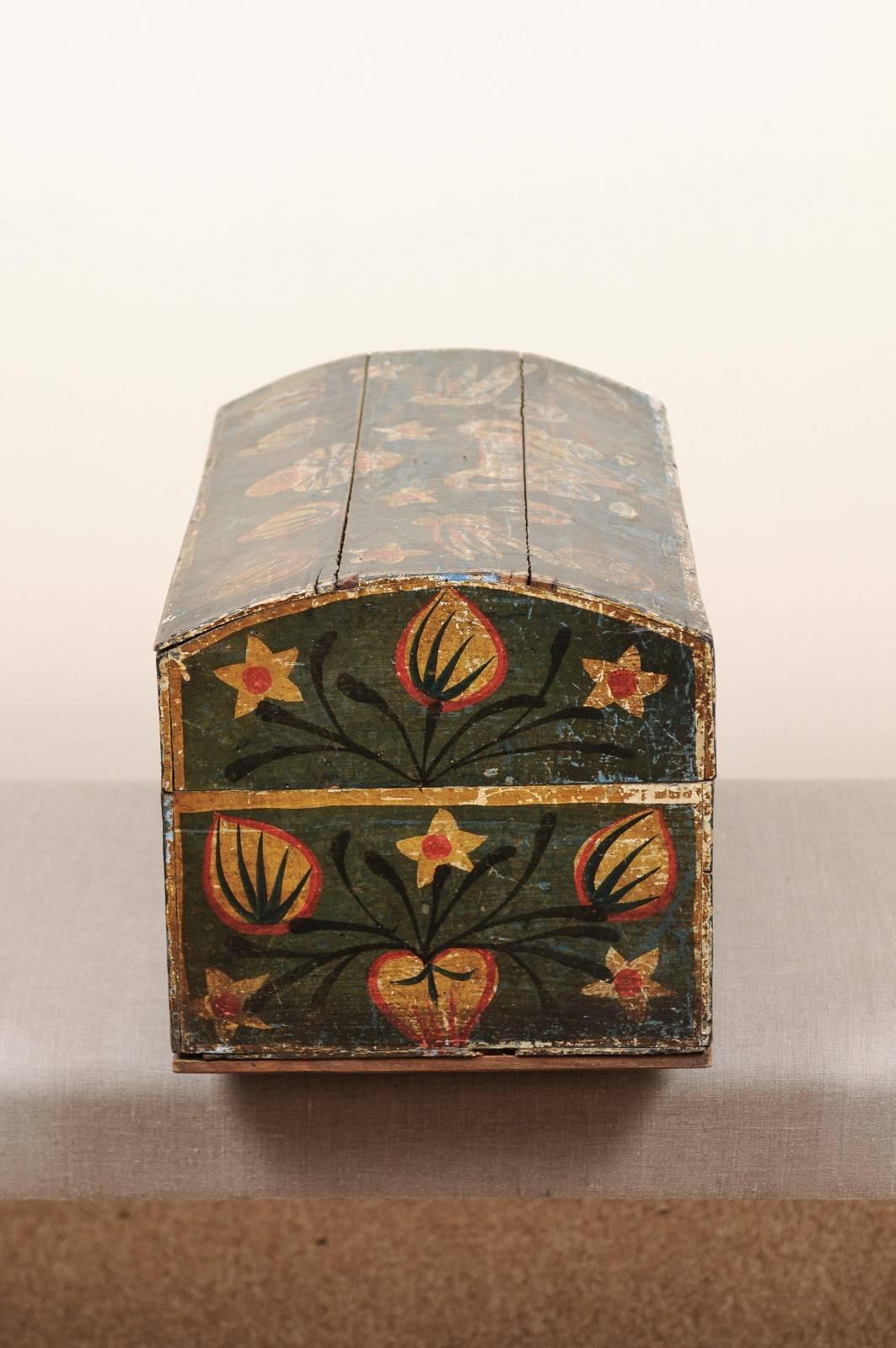 19th Century, Swedish Painted Brides Box with Floral Motif 1