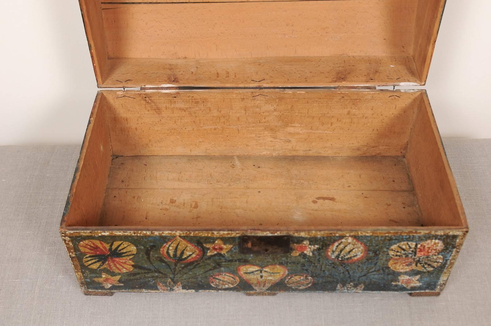 19th Century, Swedish Painted Brides Box with Floral Motif 5