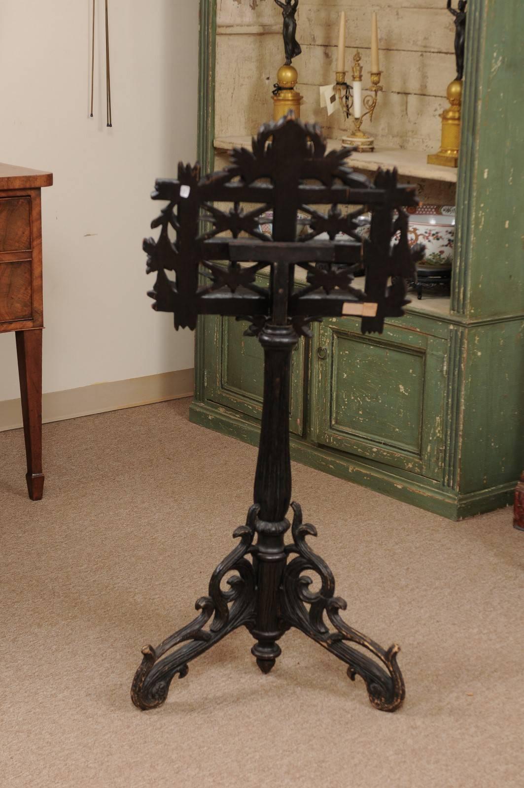 19th Century French Black Forest Music Stand with Carved Lyre Crest and Flowers 2
