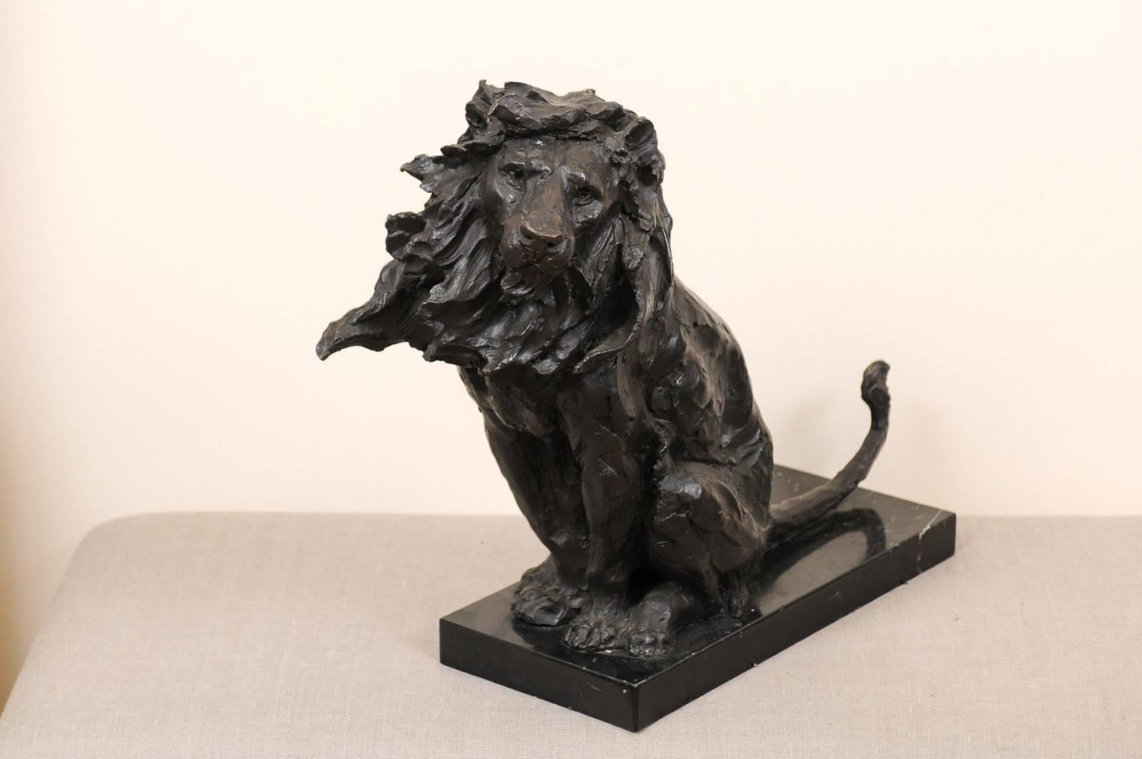Large lion bronze sculpture with marble base, signed "F. Preiss" (Fritz Ferdinand Preiss, German, 1882-1943)




