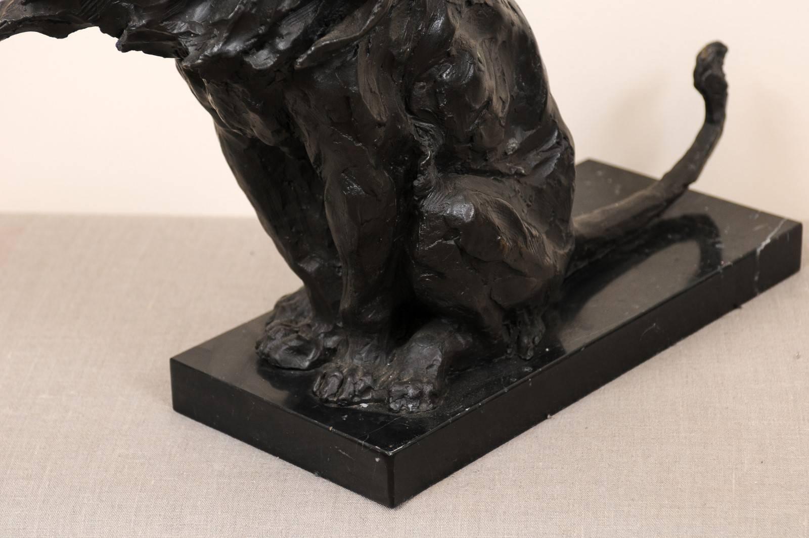 Early 20th Century Bronze Lion Sculpture, Signed 