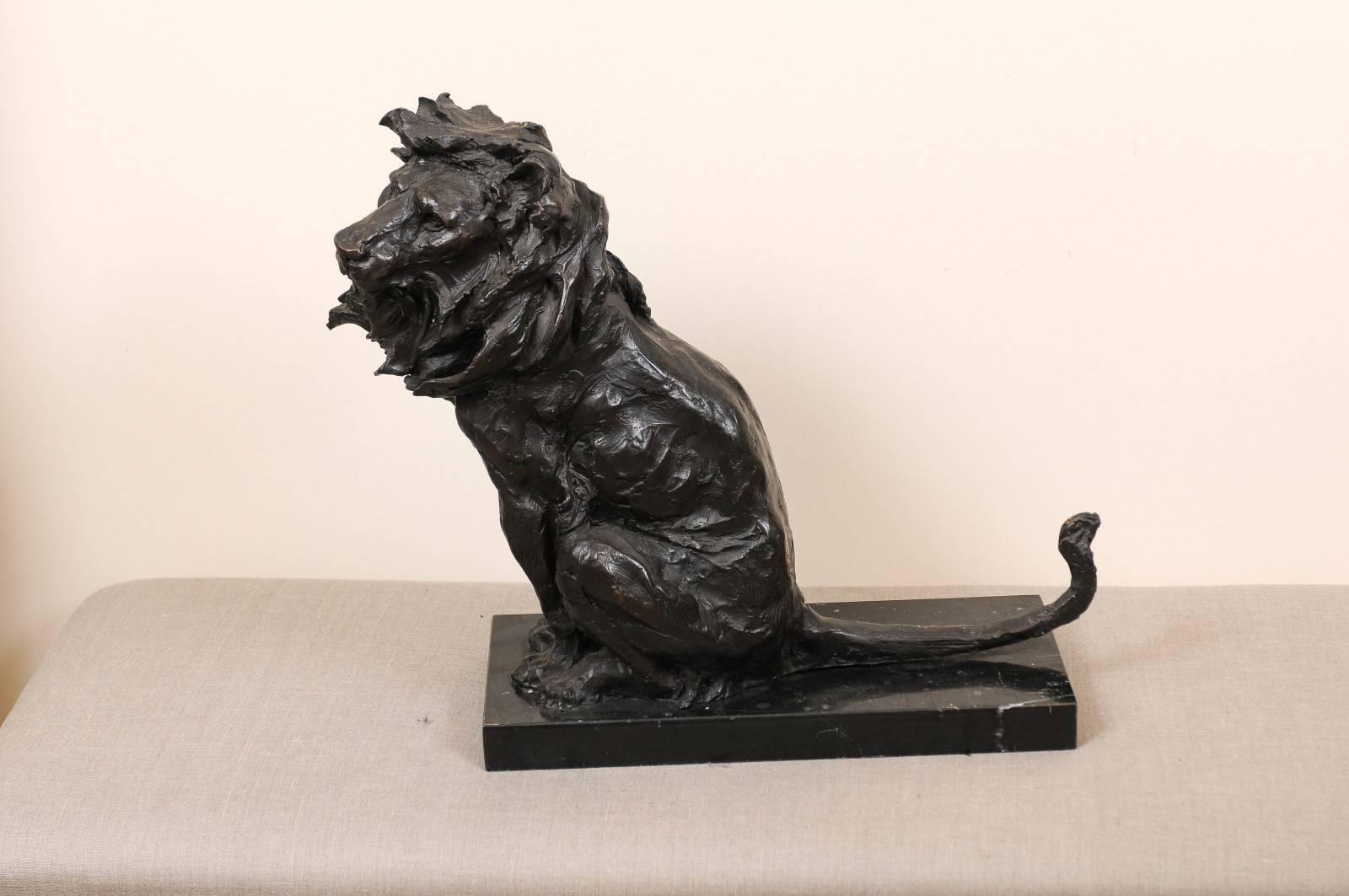 Early 20th Century Bronze Lion Sculpture, Signed 