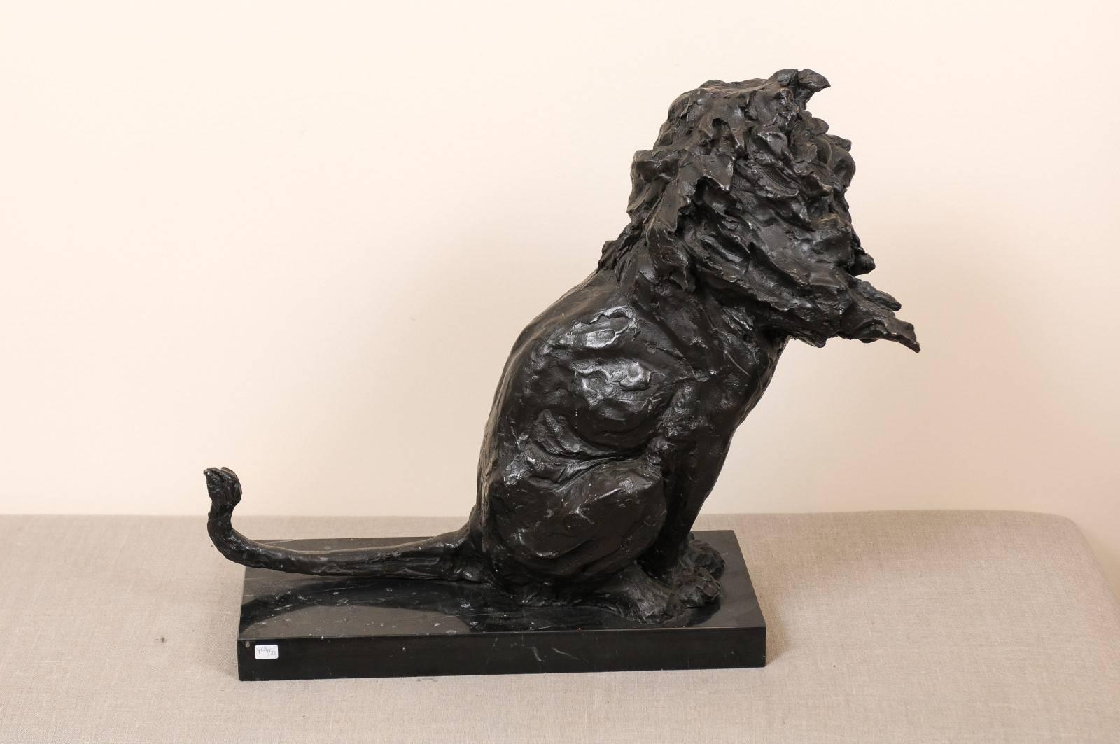 Early 20th Century Bronze Lion Sculpture, Signed 