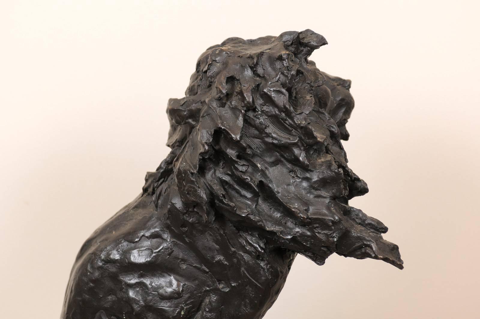 Early 20th Century Bronze Lion Sculpture, Signed 