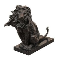 Early 20th Century Bronze Lion Sculpture, Signed "F. Preiss"