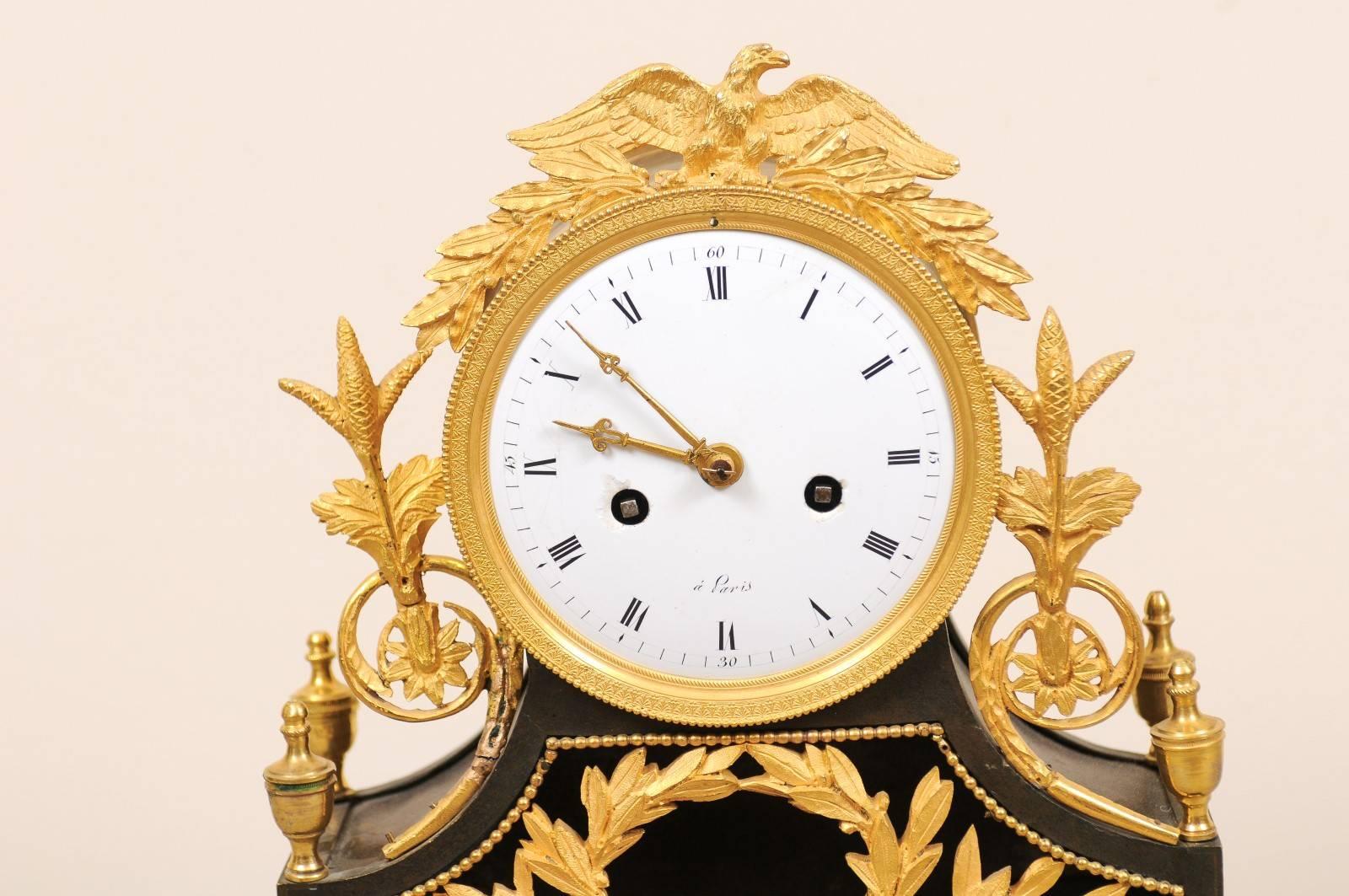 19th Century French Empire Bronze Dore Mantle Clock In Good Condition In Atlanta, GA