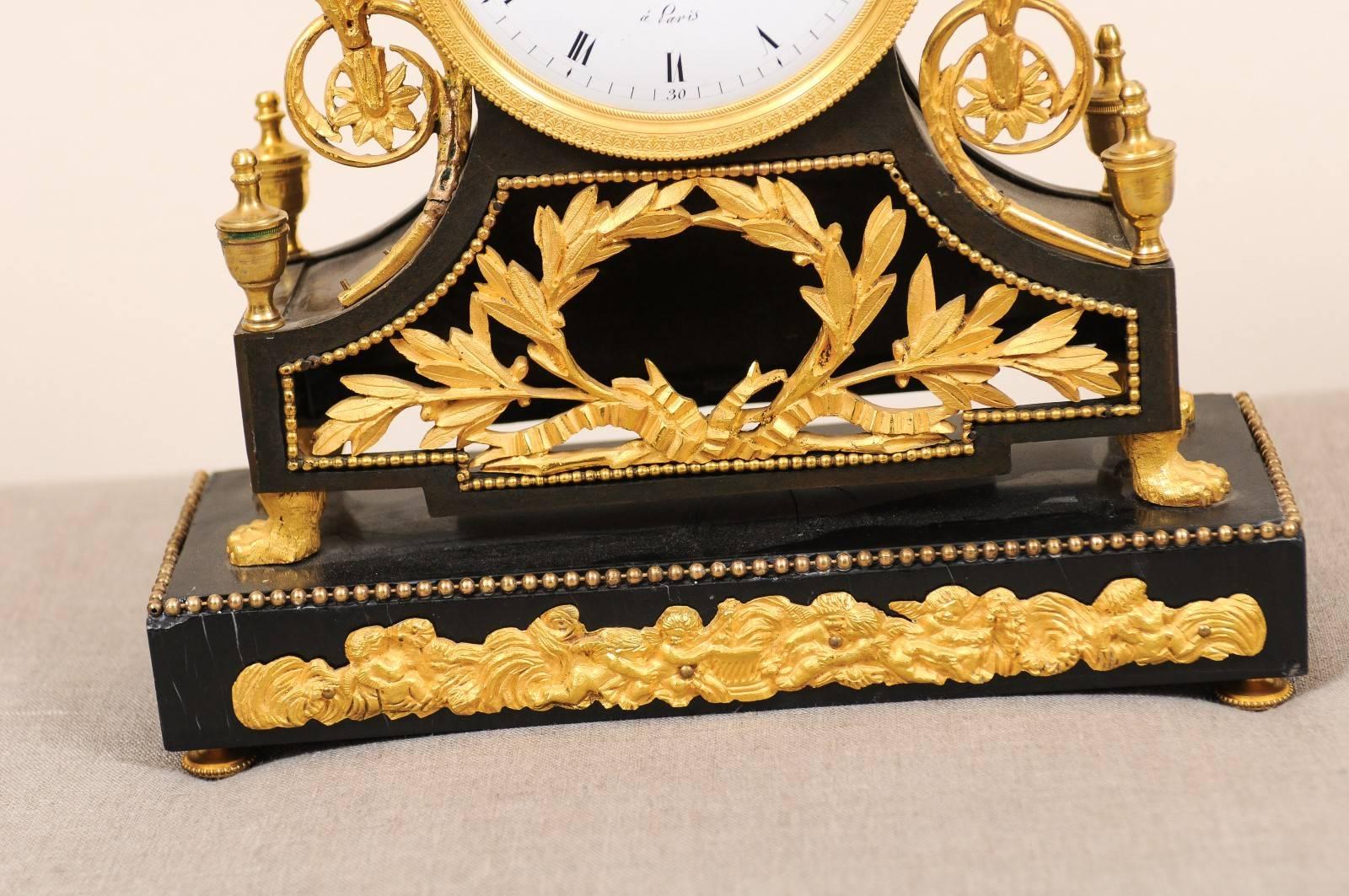 Brass 19th Century French Empire Bronze Dore Mantle Clock