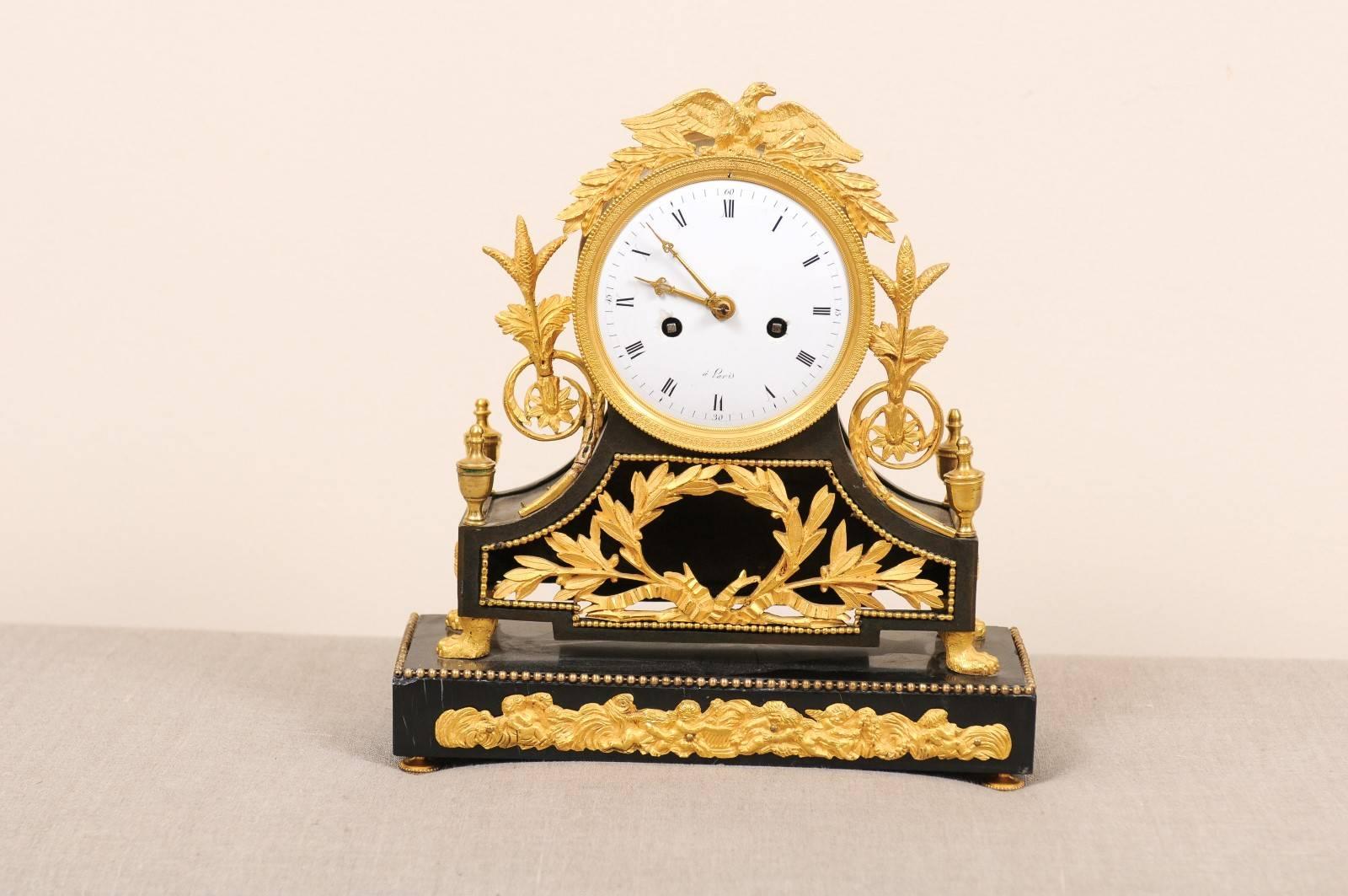19th Century French Empire Bronze Dore Mantle Clock 4