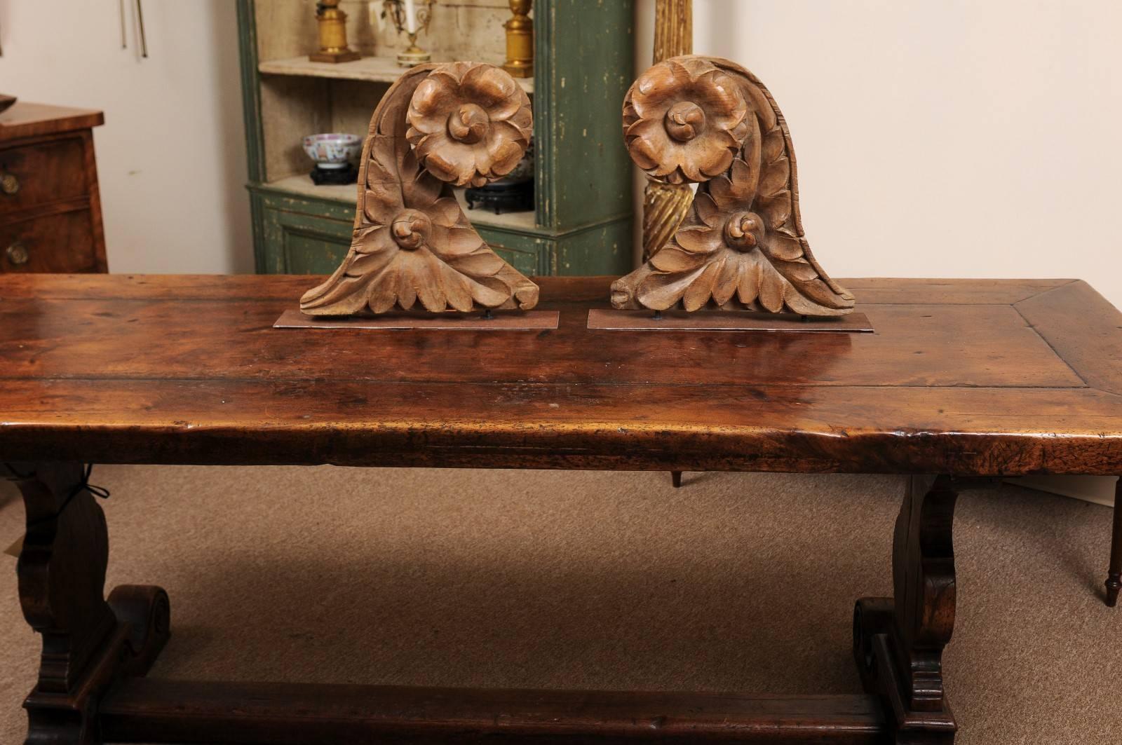 Pair of Large 18th Century French Architectural Carved Elements on Stands In Good Condition In Atlanta, GA