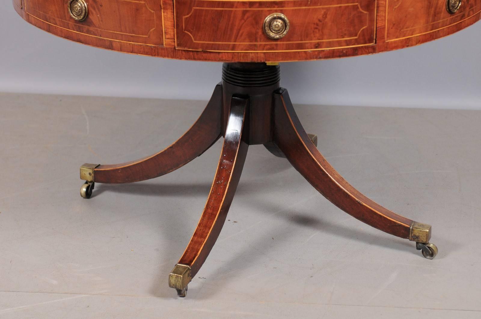 Revolving George III Mahogany Drum Table with Inset Green Leather Top In Excellent Condition For Sale In Atlanta, GA