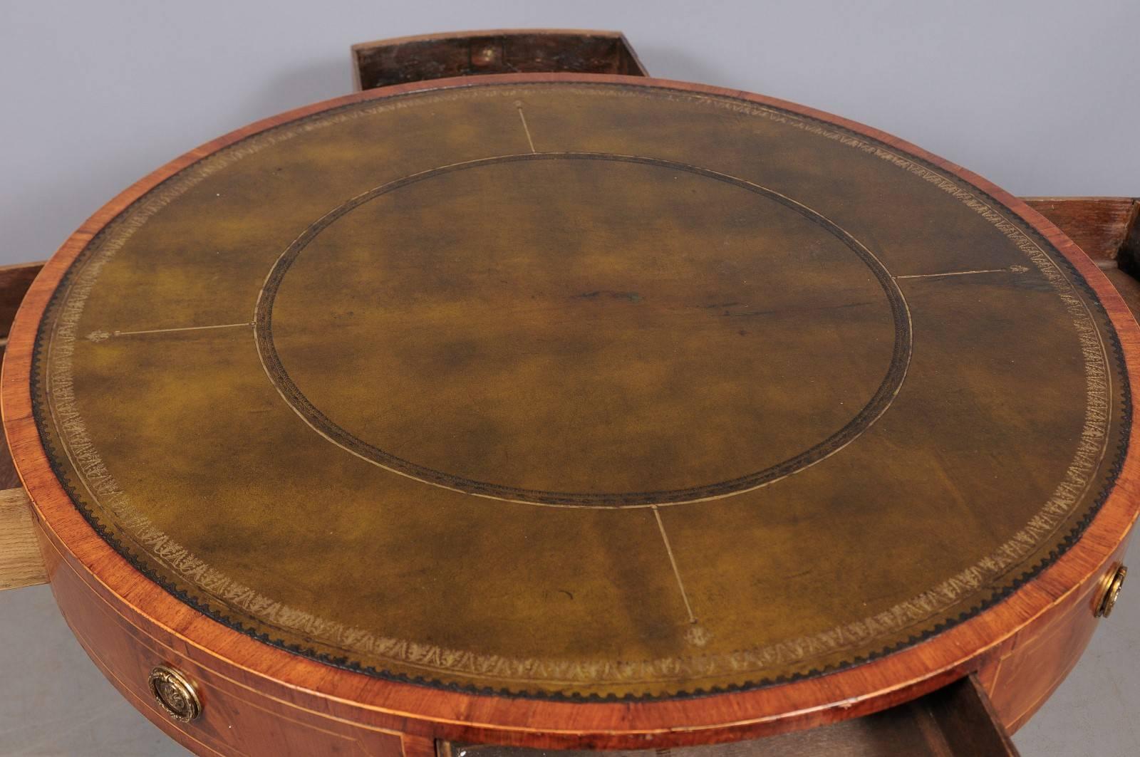 Revolving George III Mahogany Drum Table with Inset Green Leather Top For Sale 1