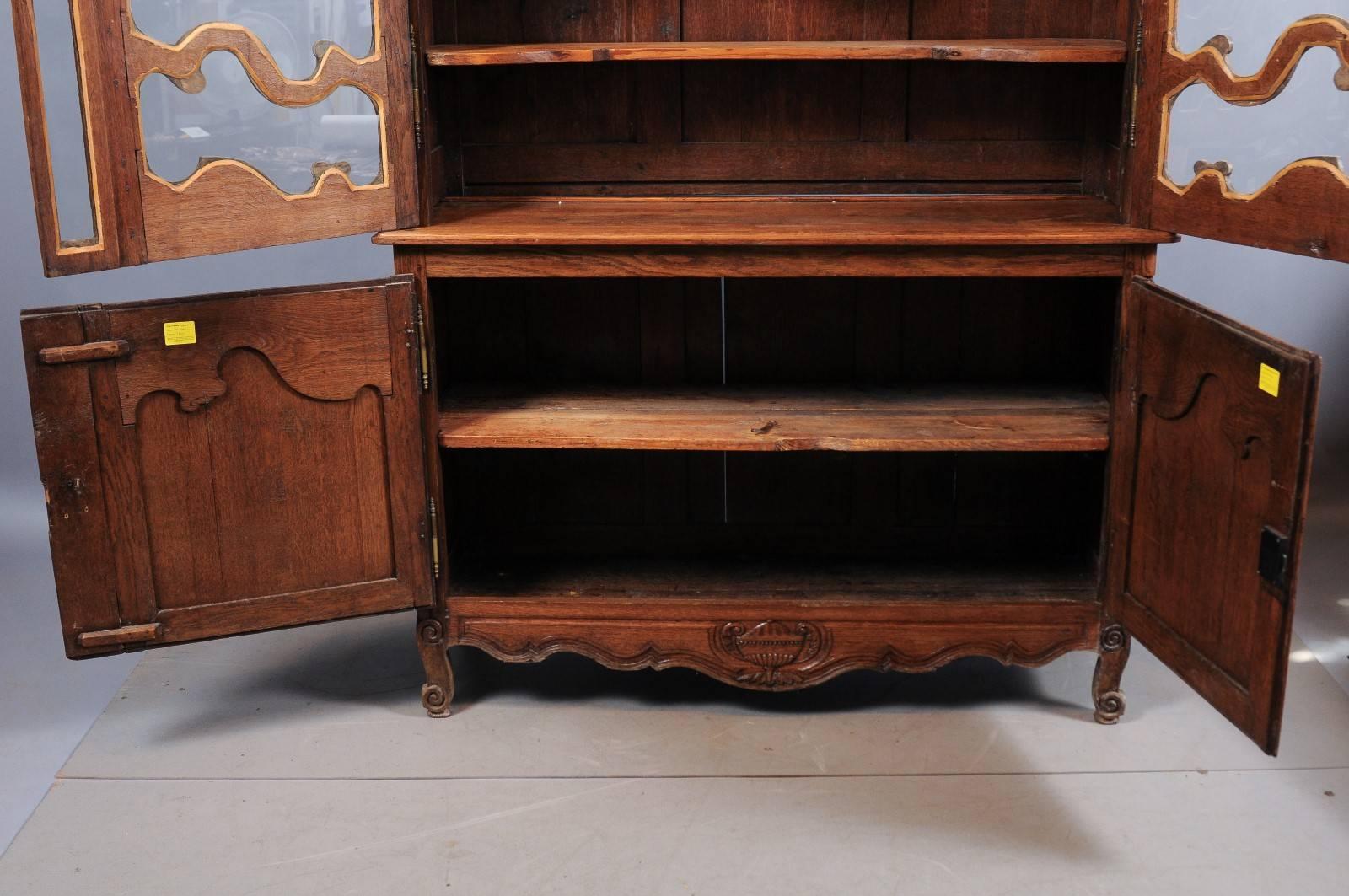 Glass Late 18th Century French Louis XV/XVI Oak Buffet Deux Corps, Normandy