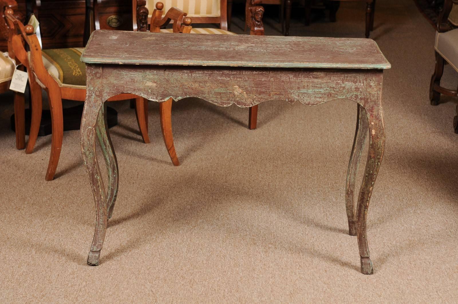 Louis XV Style Green Painted Console Table, France 19th Century 3