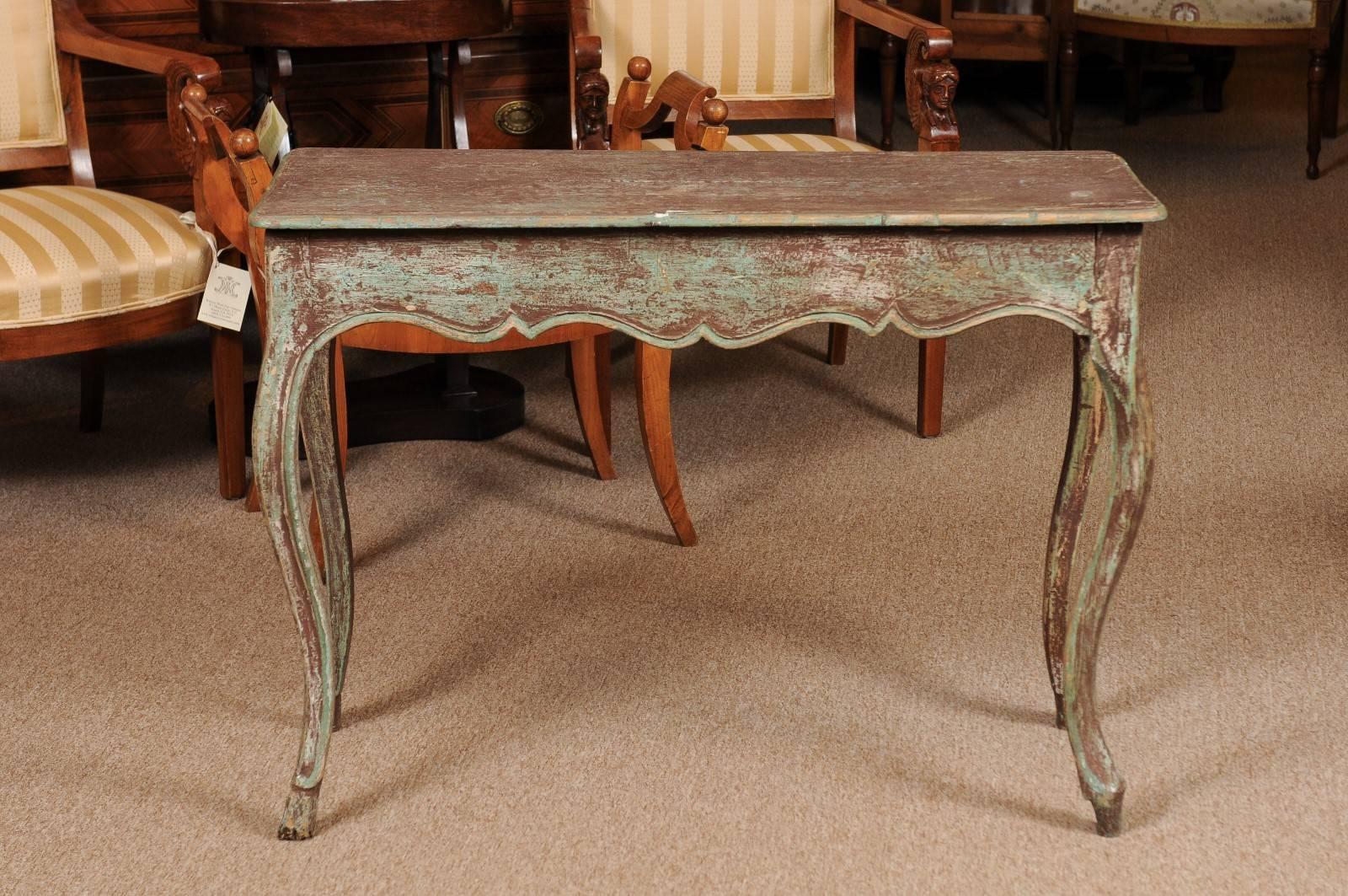 Louis XV Style Green Painted Console Table, France 19th Century 4