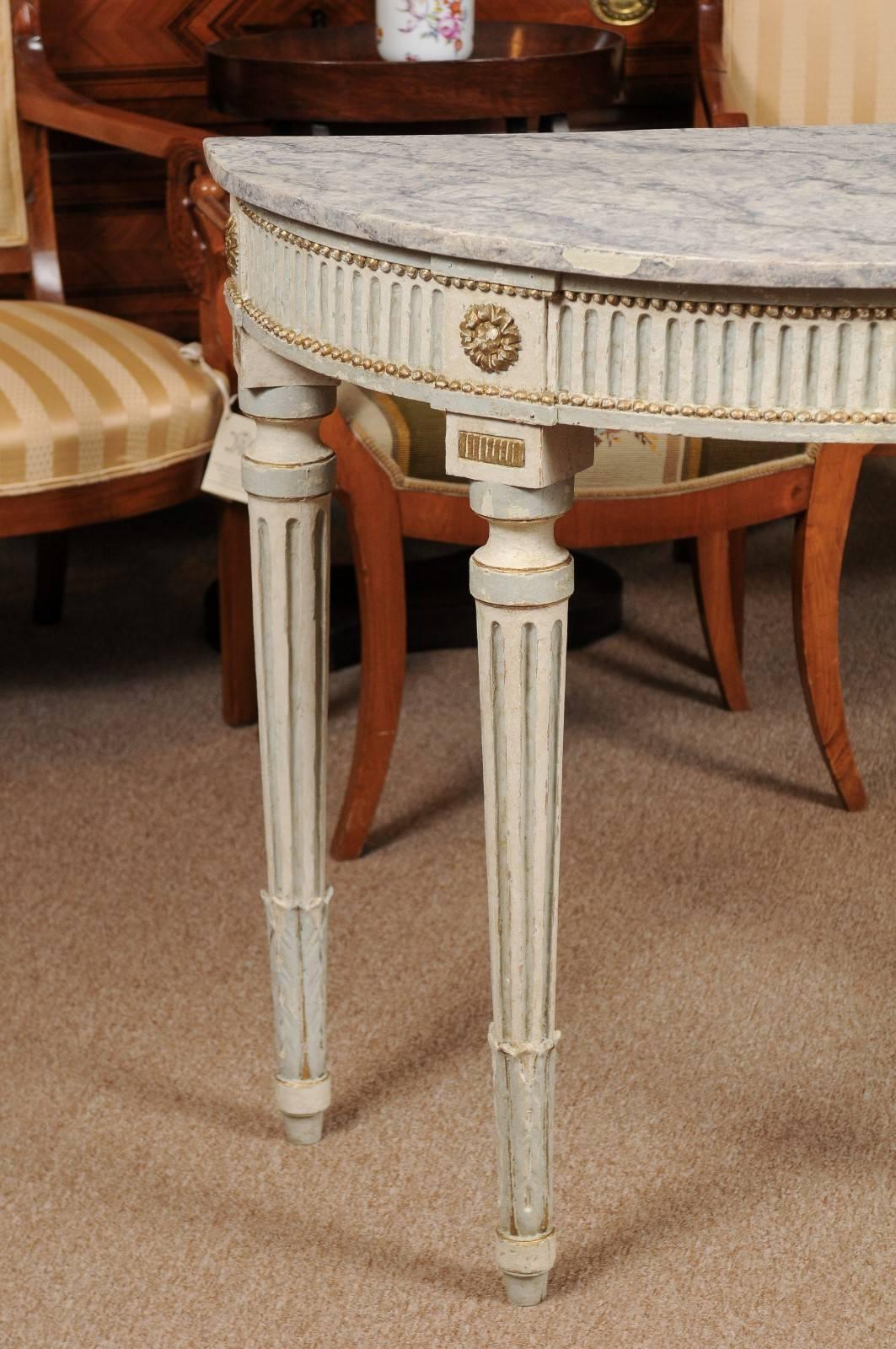 Wood 19th Century French Louis XVI Style Painted Demilune Console