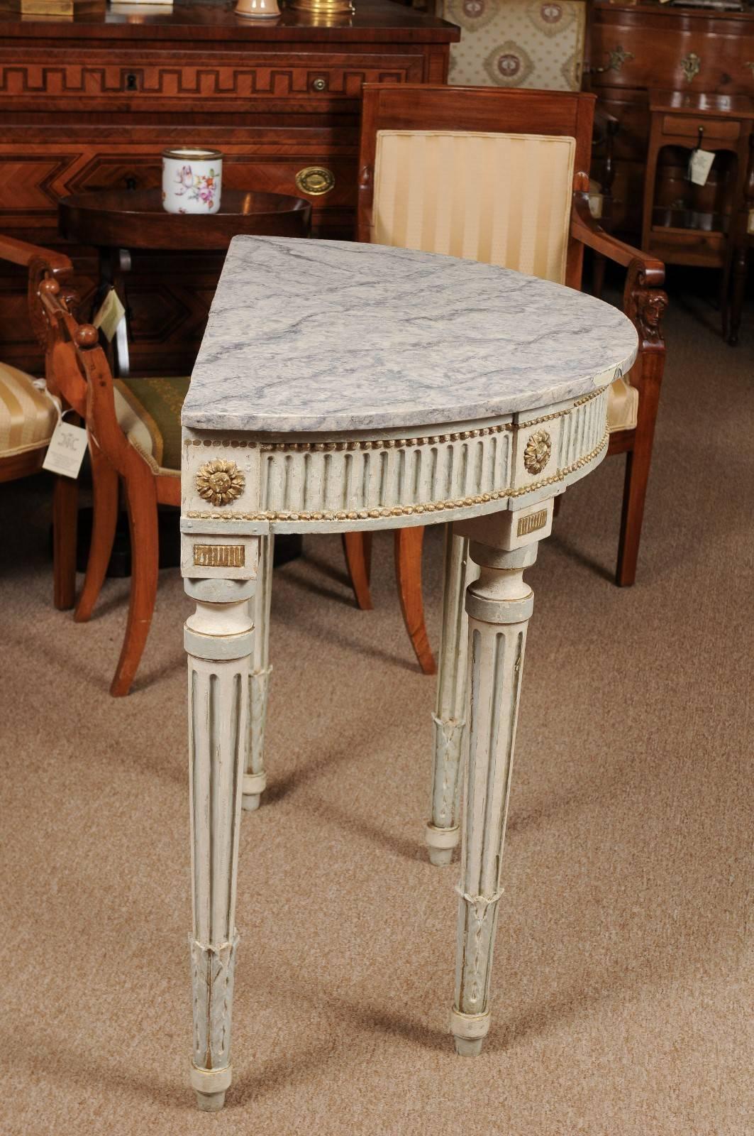 19th Century French Louis XVI Style Painted Demilune Console 3