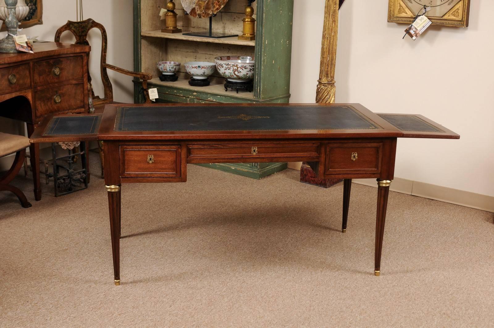 Hand-Carved Louis XVI Style French Mahogany Bureau Plat or Writing Desk