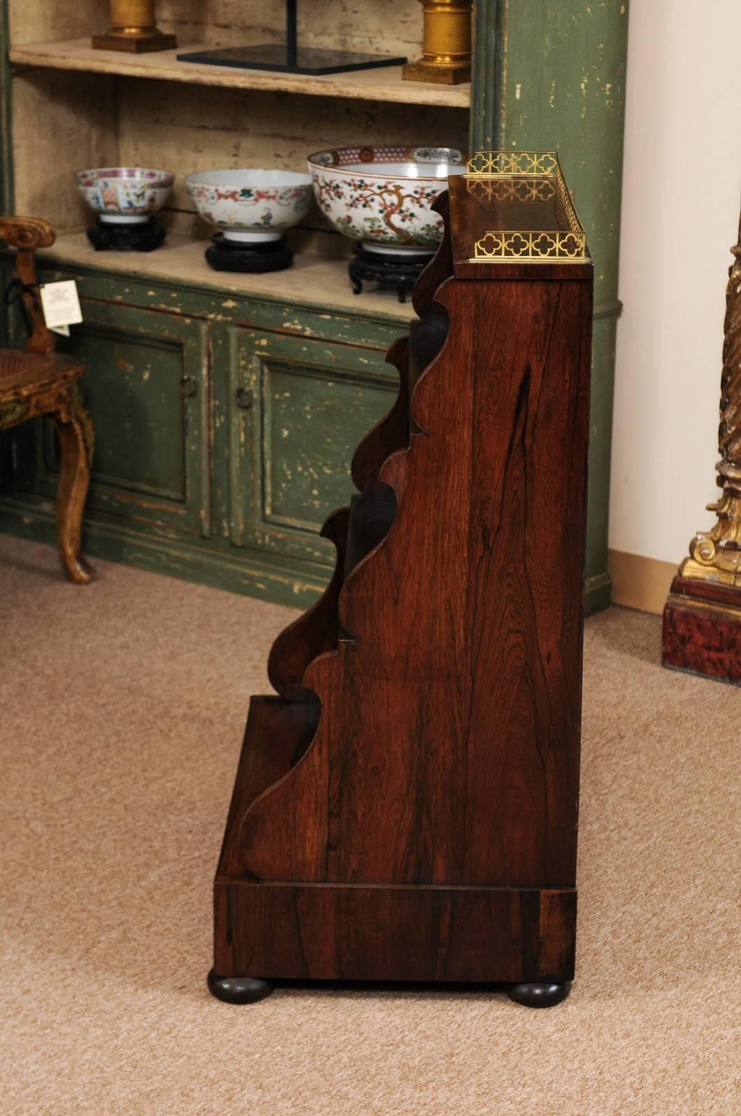 Brass English Regency Petite Waterfall Bookcase in Rosewood, Early 19th Century