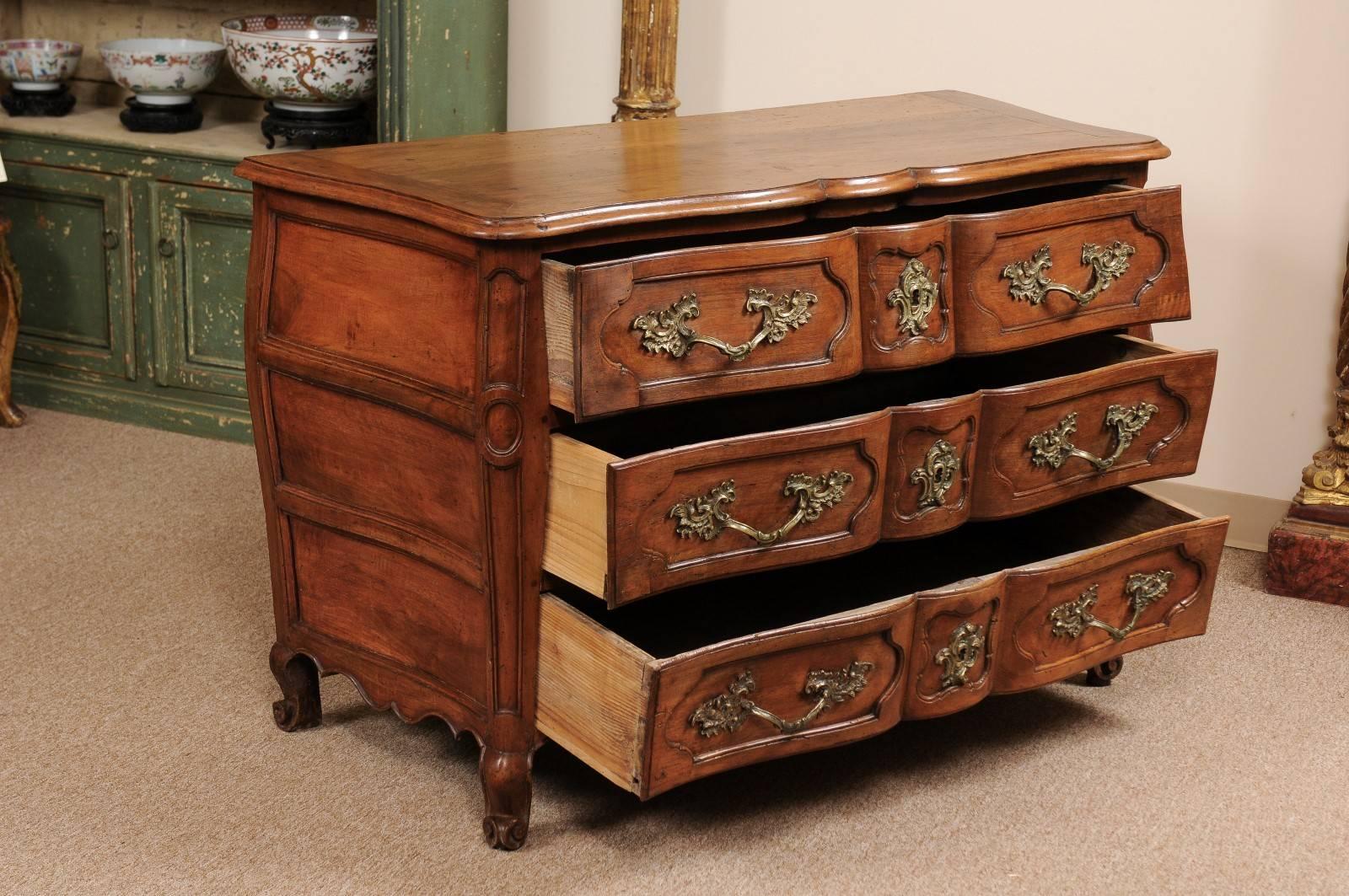 18th Century French Walnut Louis XV Three-Drawer Commode with Linen Fold Front 1