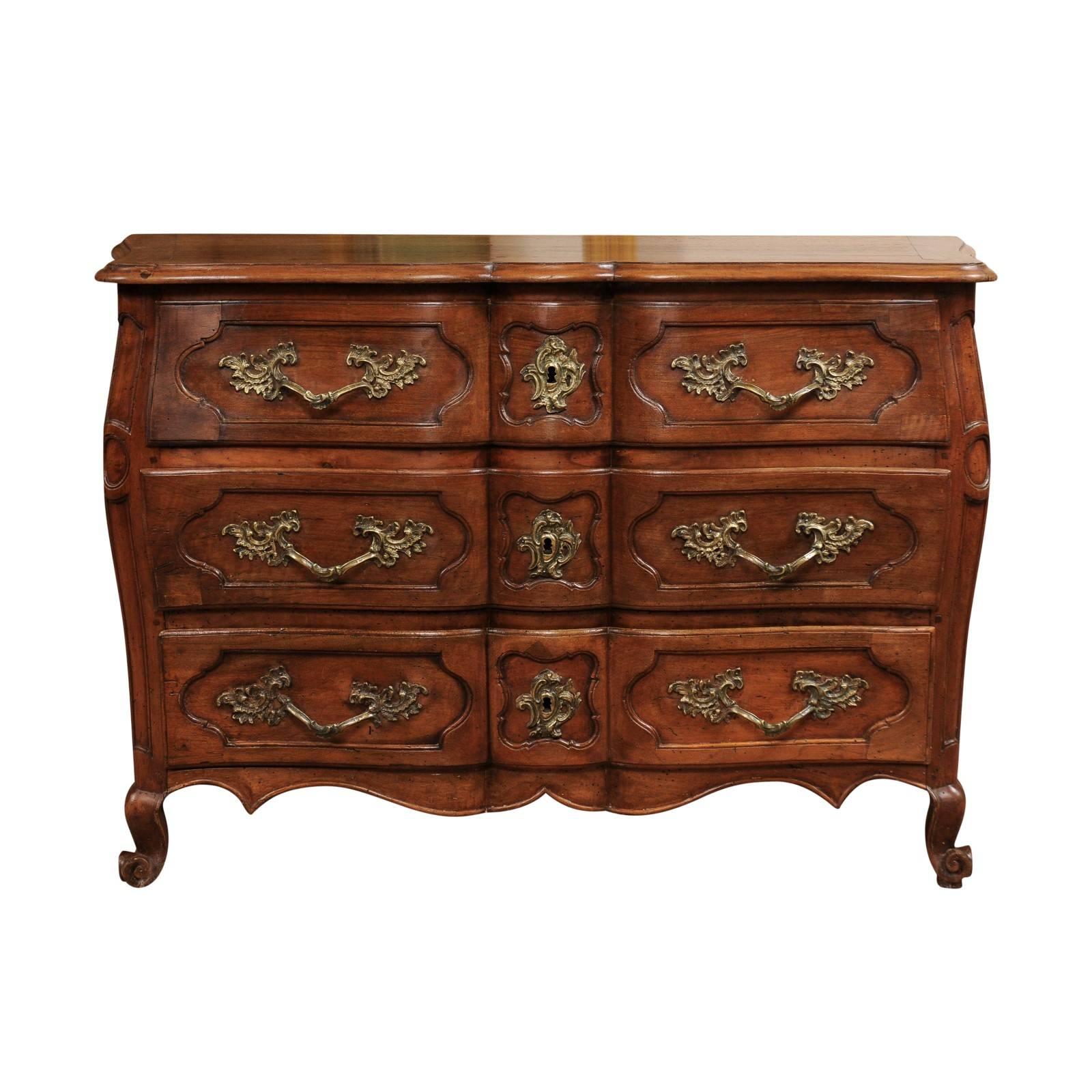 18th Century French Walnut Louis XV Three-Drawer Commode with Linen Fold Front