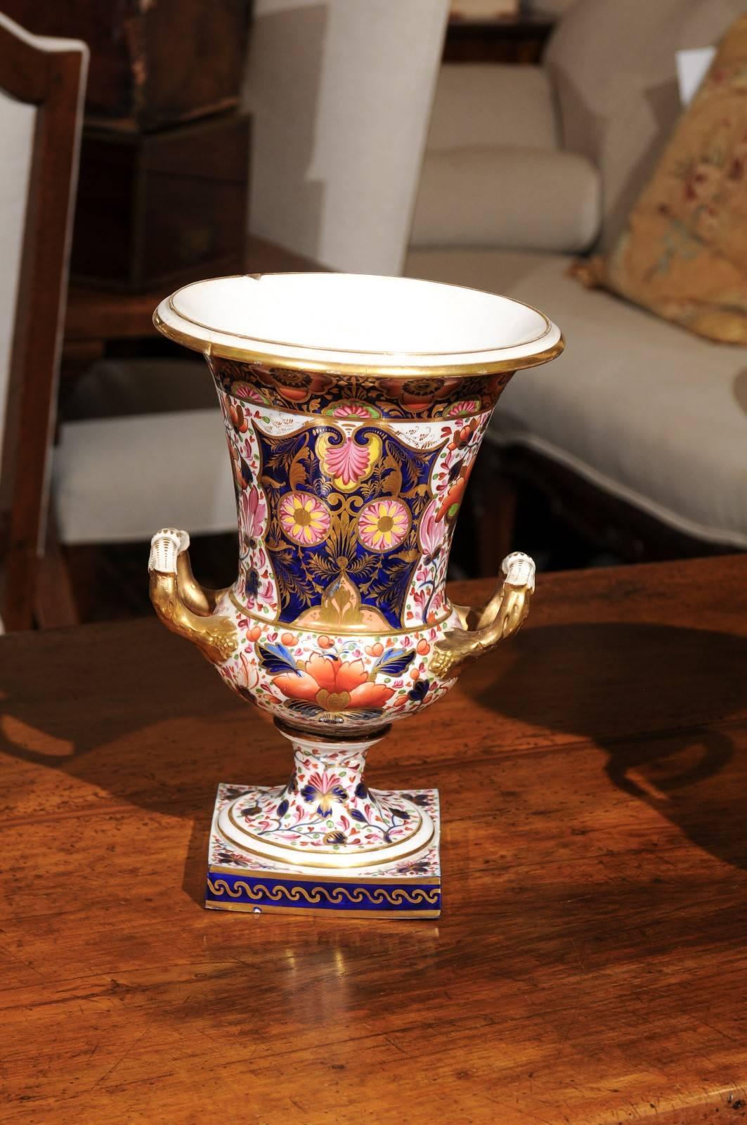 Porcelain Set of 3 Large Derby Urns, England 19th Century For Sale