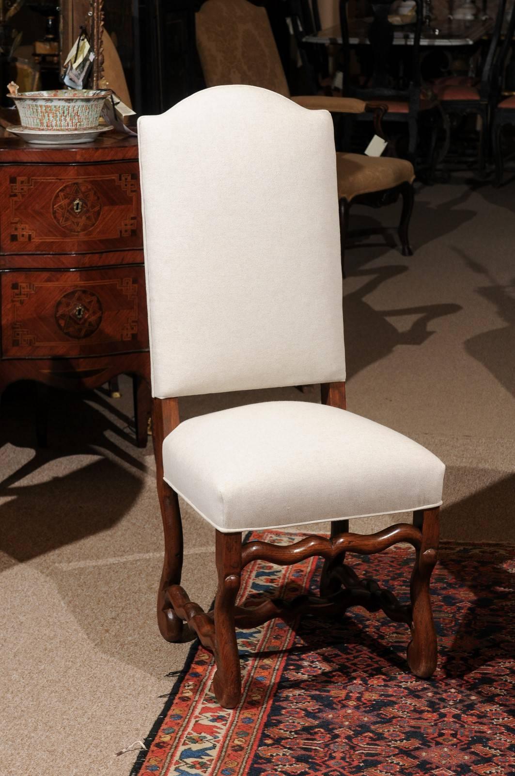 20th Century Set of Eight French Louis XIV Style Oak Upholstered Back Dining Chairs in Oak