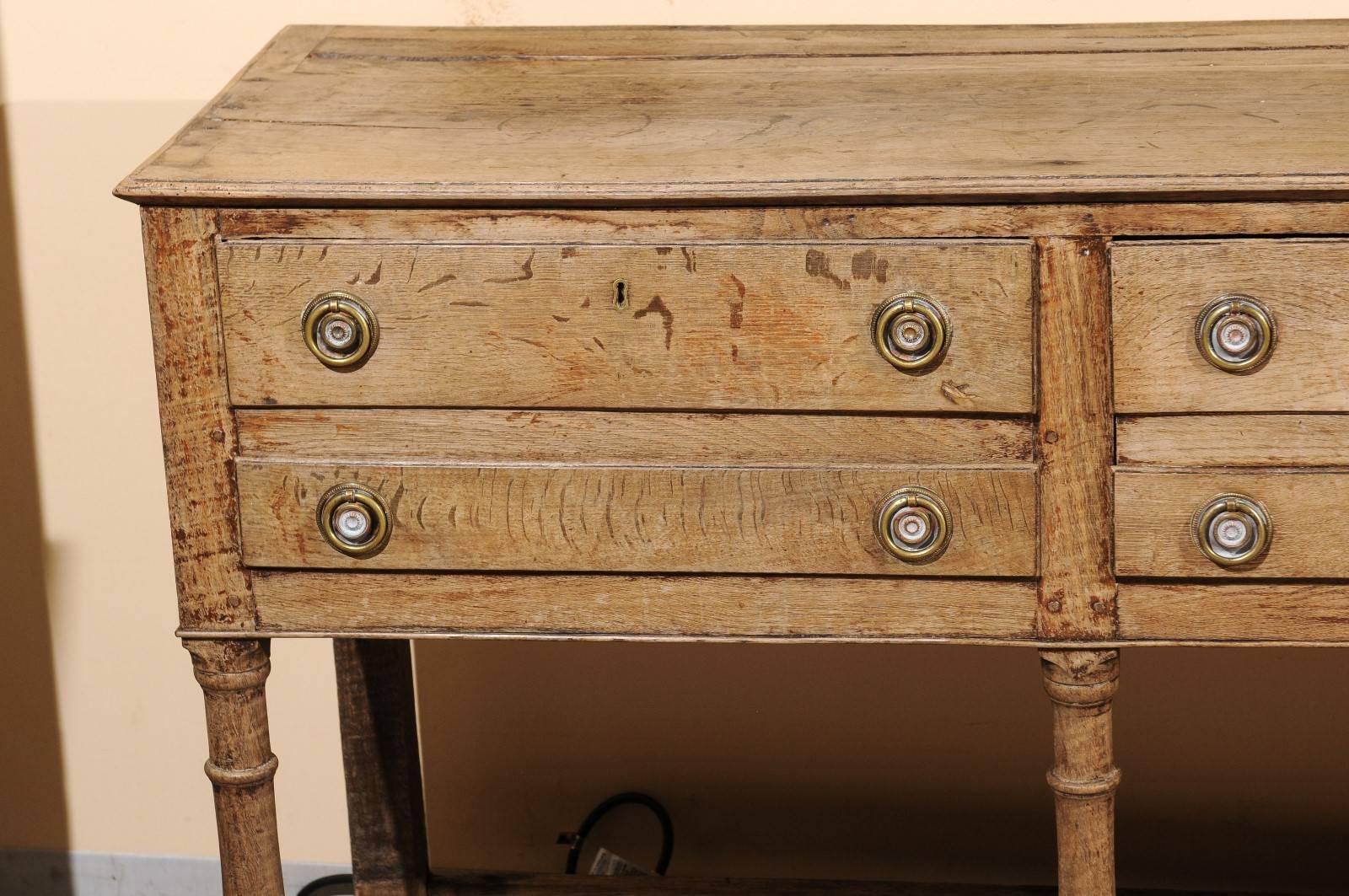 18th Century English Bleached Oak Dresser Base with Five Drawers and Lower Shelf 4
