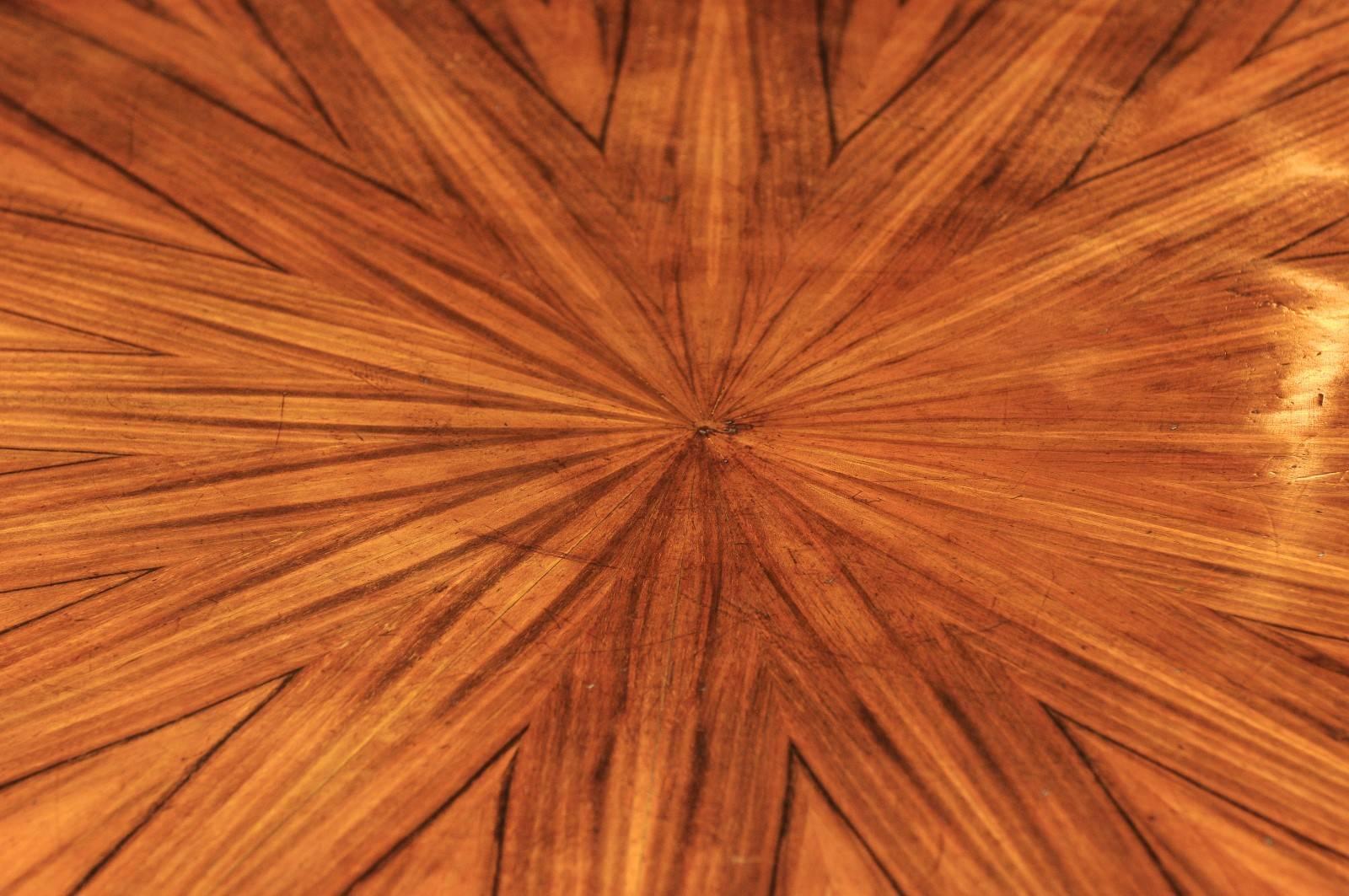 Metalwork Italian Empire Walnut Center Table with Sunburst Veneer, circa 1820
