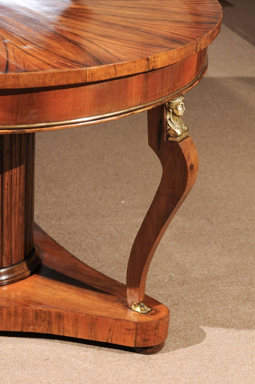 19th Century Italian Empire Walnut Center Table with Sunburst Veneer, circa 1820