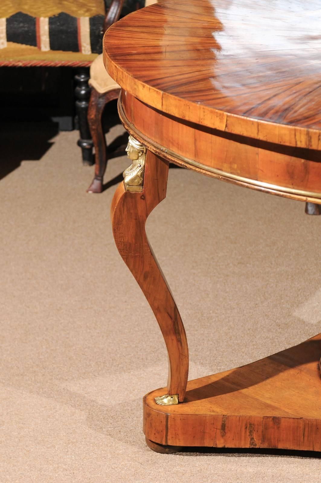 Brass Italian Empire Walnut Center Table with Sunburst Veneer, circa 1820