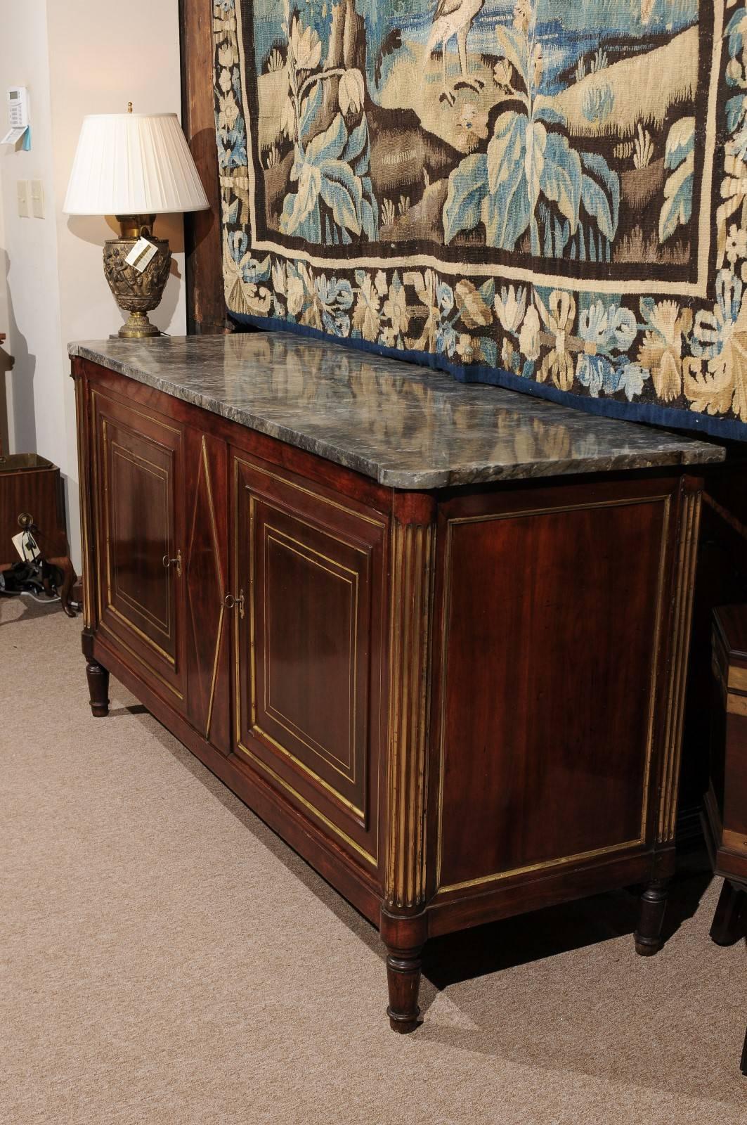 Early 19th Century, French Directoire Mahogany Buffet with Grey Marble 6