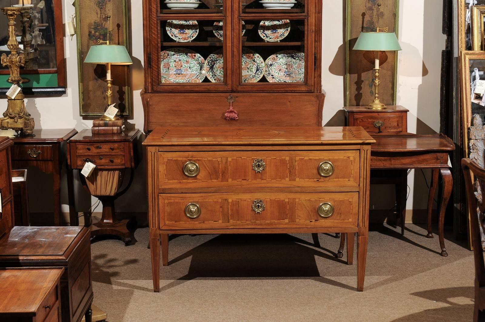 Late 18th Century French Louis XVI Two-Drawer Commode with Parquetry Inlay In Good Condition In Atlanta, GA