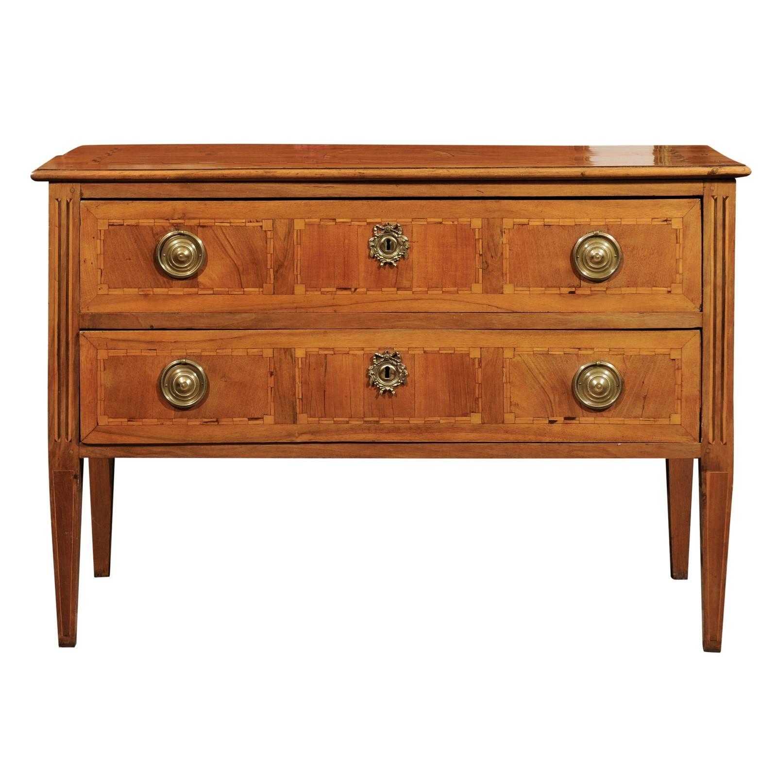Late 18th Century French Louis XVI Two-Drawer Commode with Parquetry Inlay