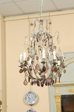 19th Century French Chandelier with Crystal Fruit Pendants