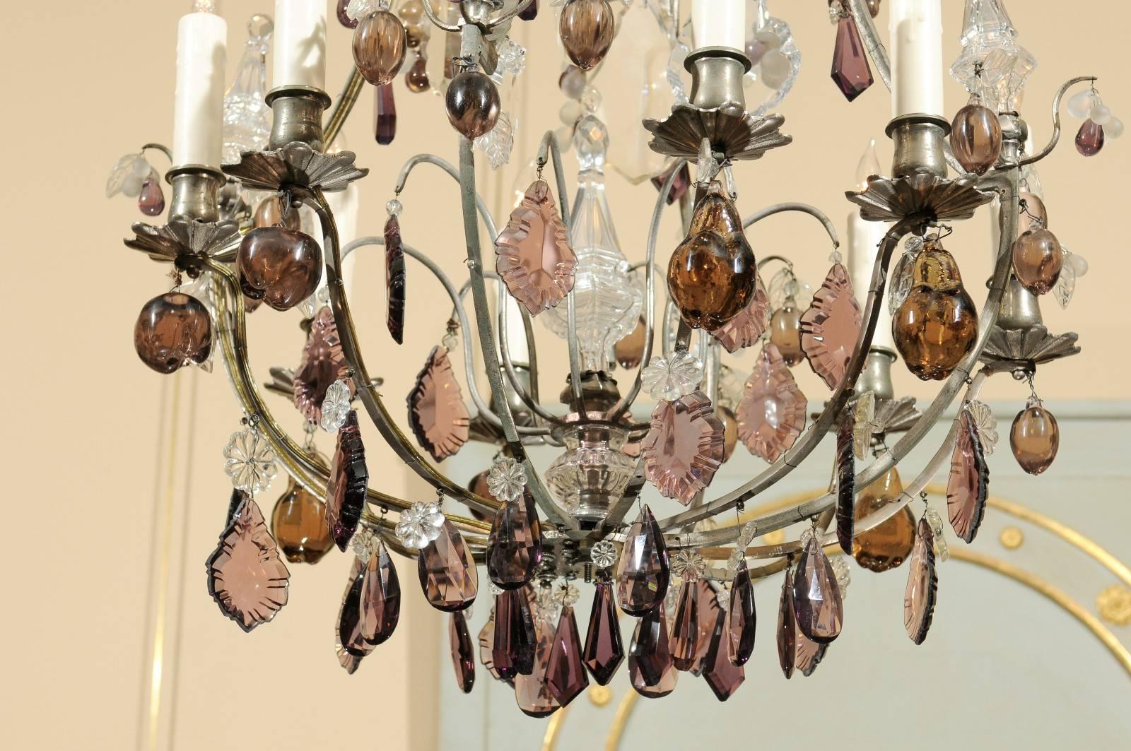 19th Century French Chandelier with Crystal Fruit Pendants In Good Condition In Atlanta, GA