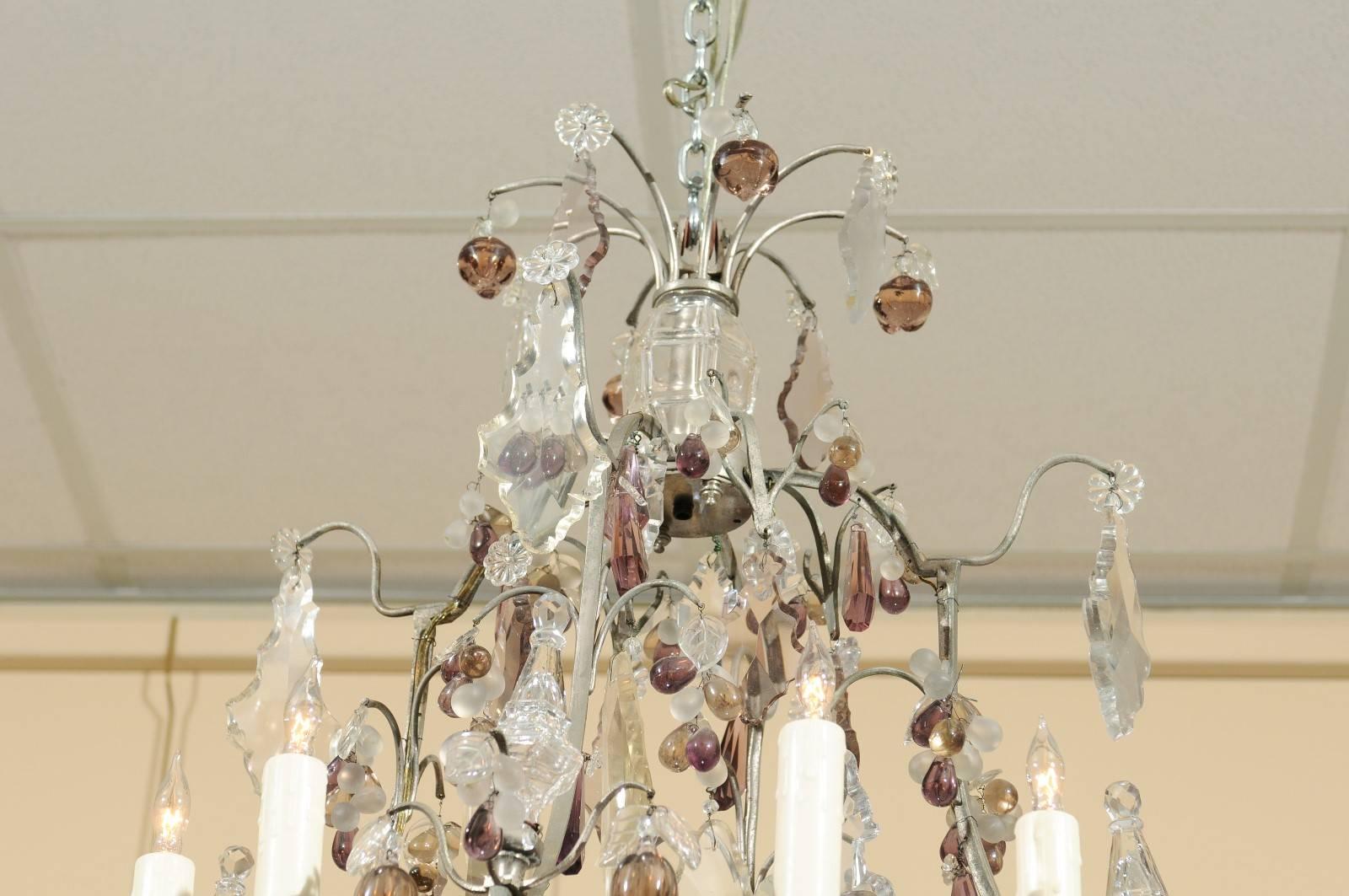Bronze 19th Century French Chandelier with Crystal Fruit Pendants