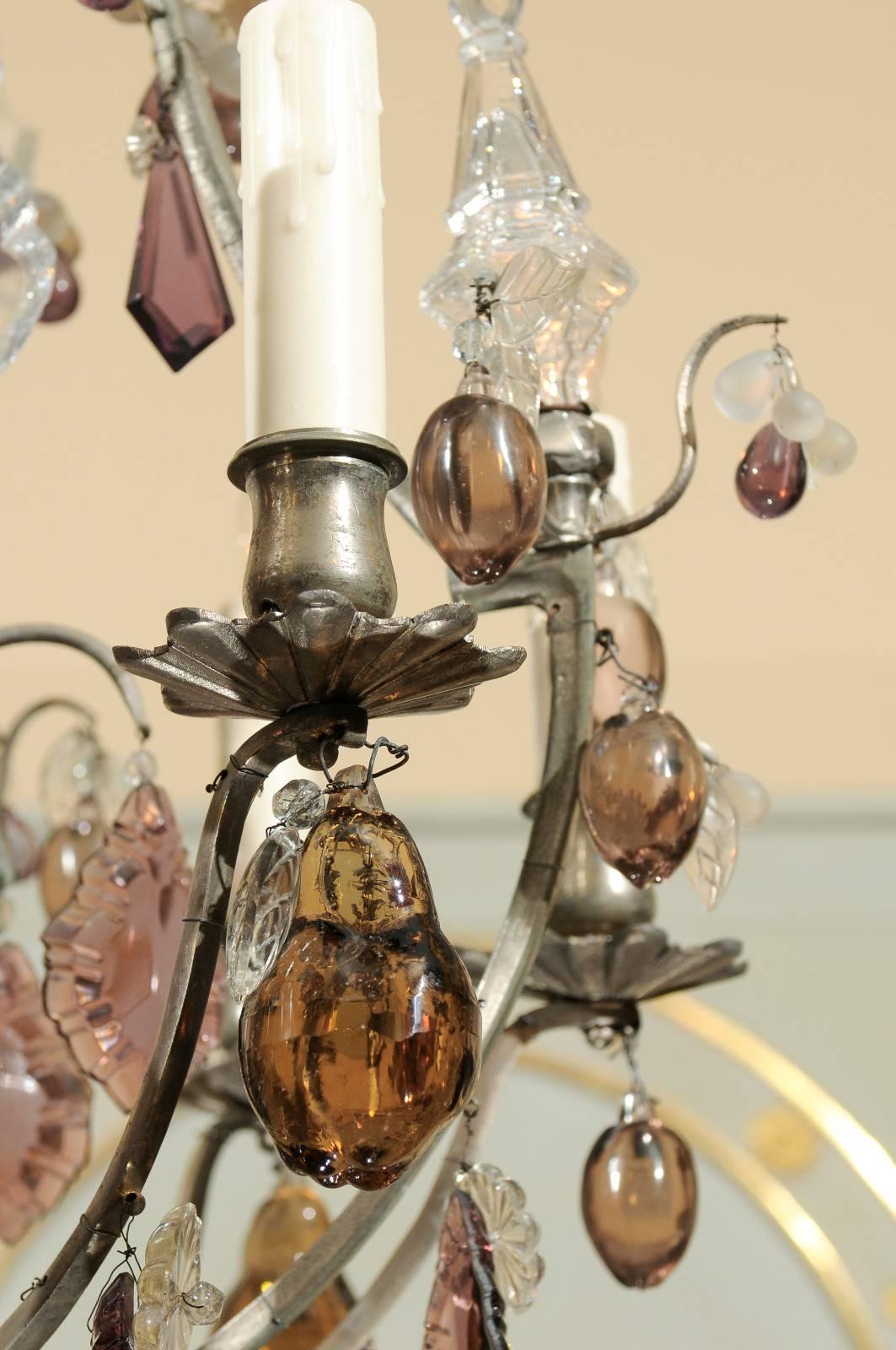 19th Century French Chandelier with Crystal Fruit Pendants 3